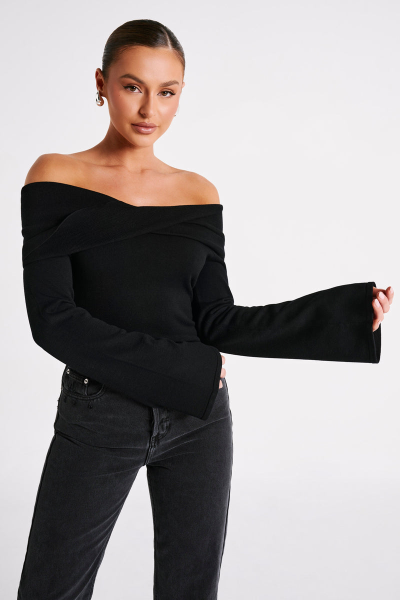 Marlisa Off Shoulder Twist Top Black MESHKI