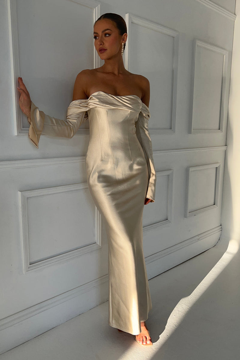 Gold off the shoulder hot sale dress