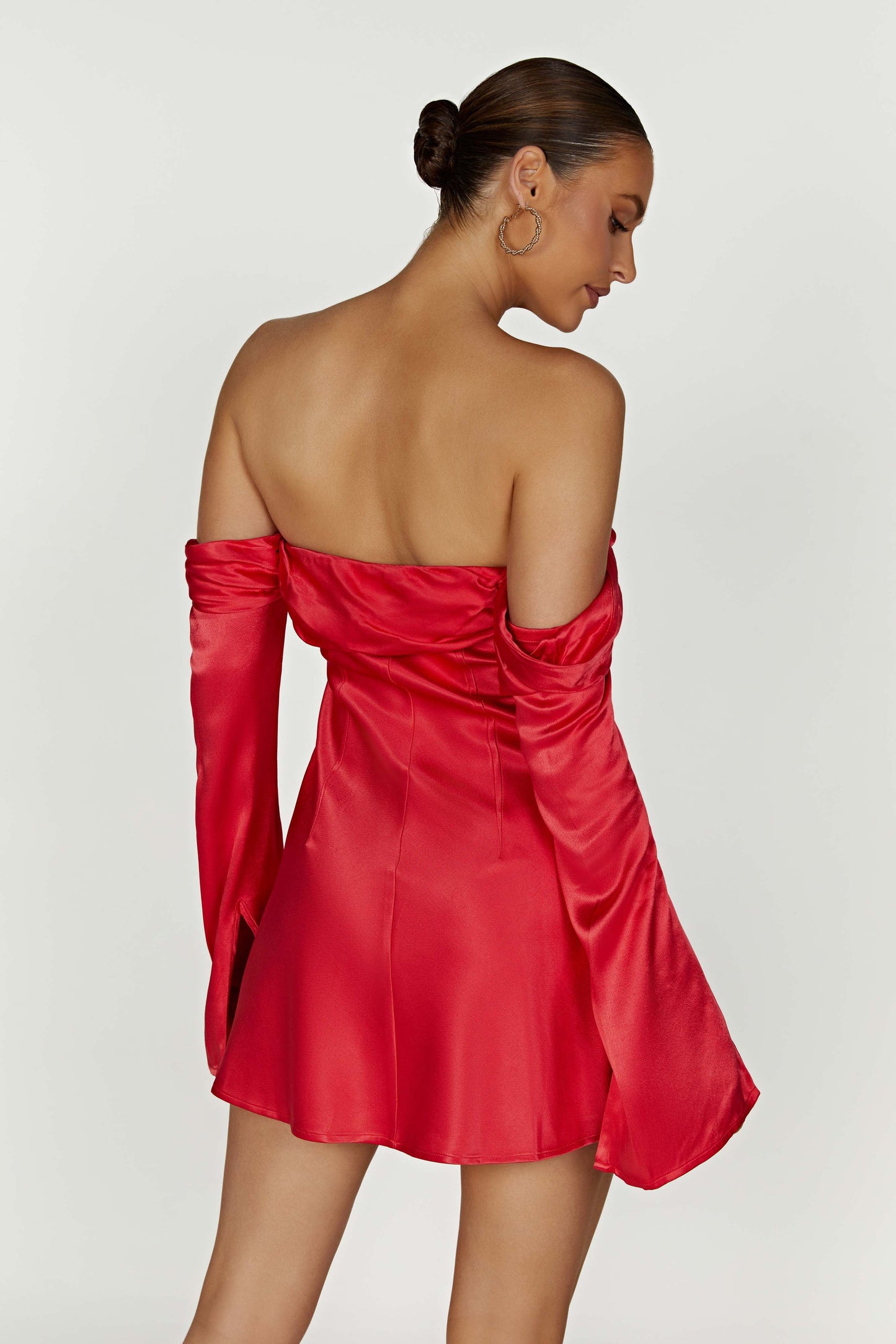 Giselle Off Shoulder Satin Mini Dress - Red