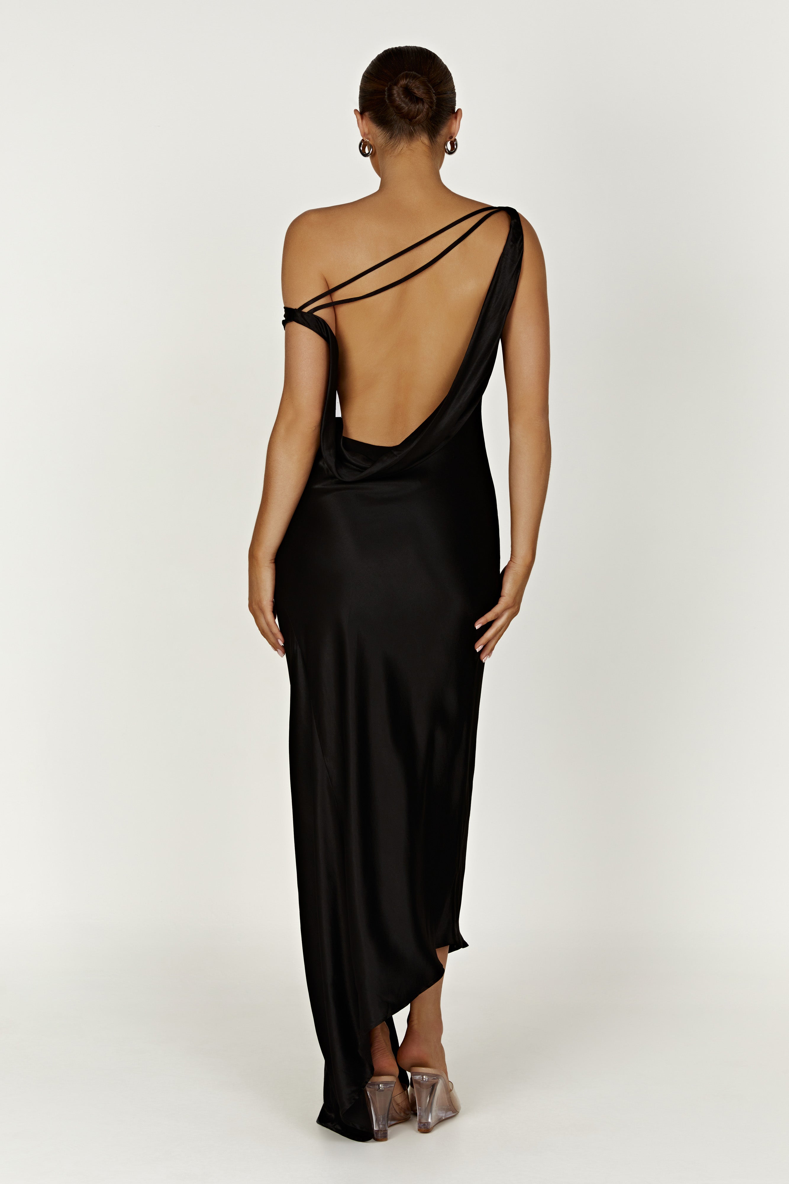 Yvette Slip Maxi Dress With Asymmetrical Hem - Black - MESHKI