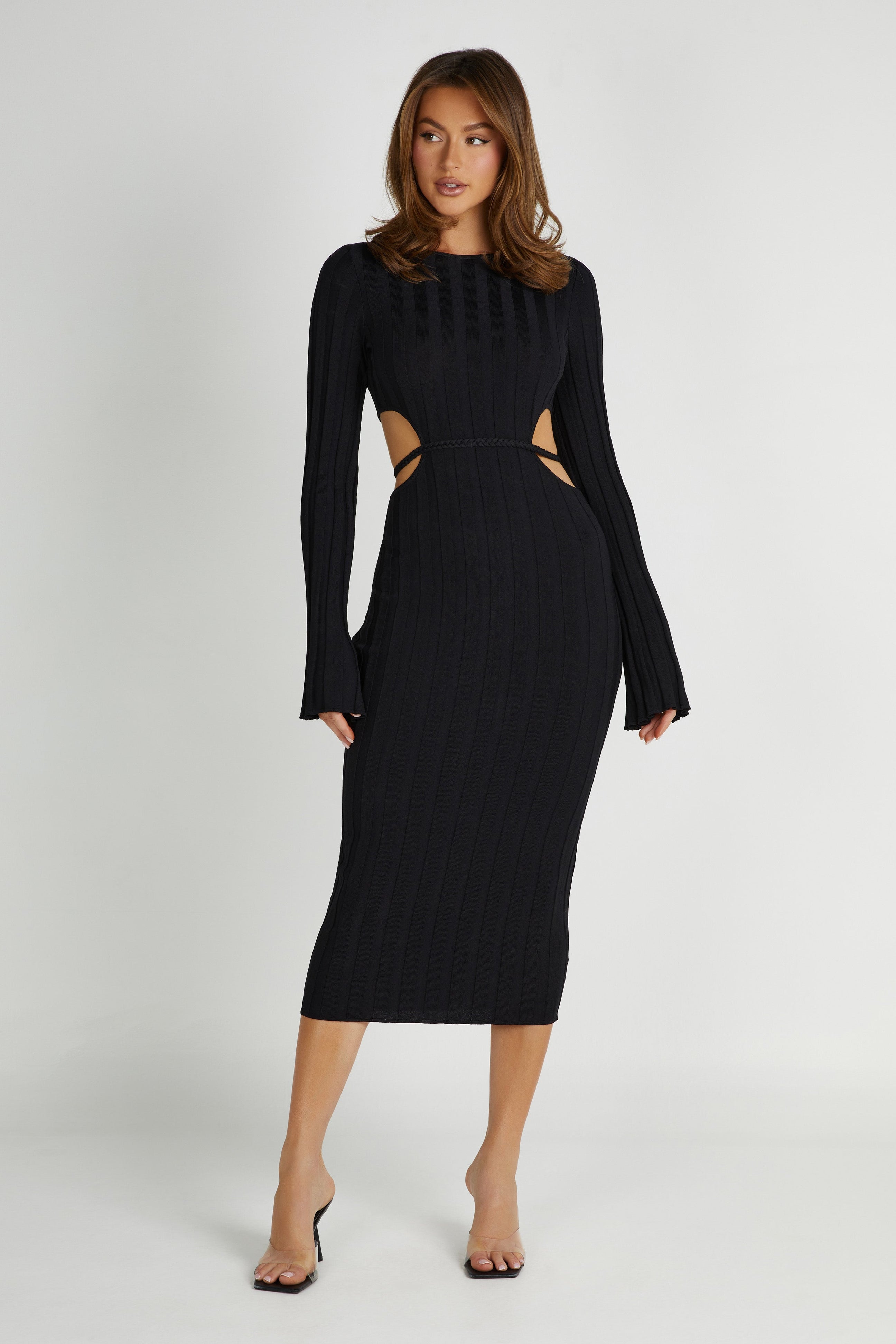 Elodie Knit Midi Dress - Black- MESHKI