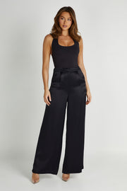 Nour Satin Wide Leg Pant - Apricot