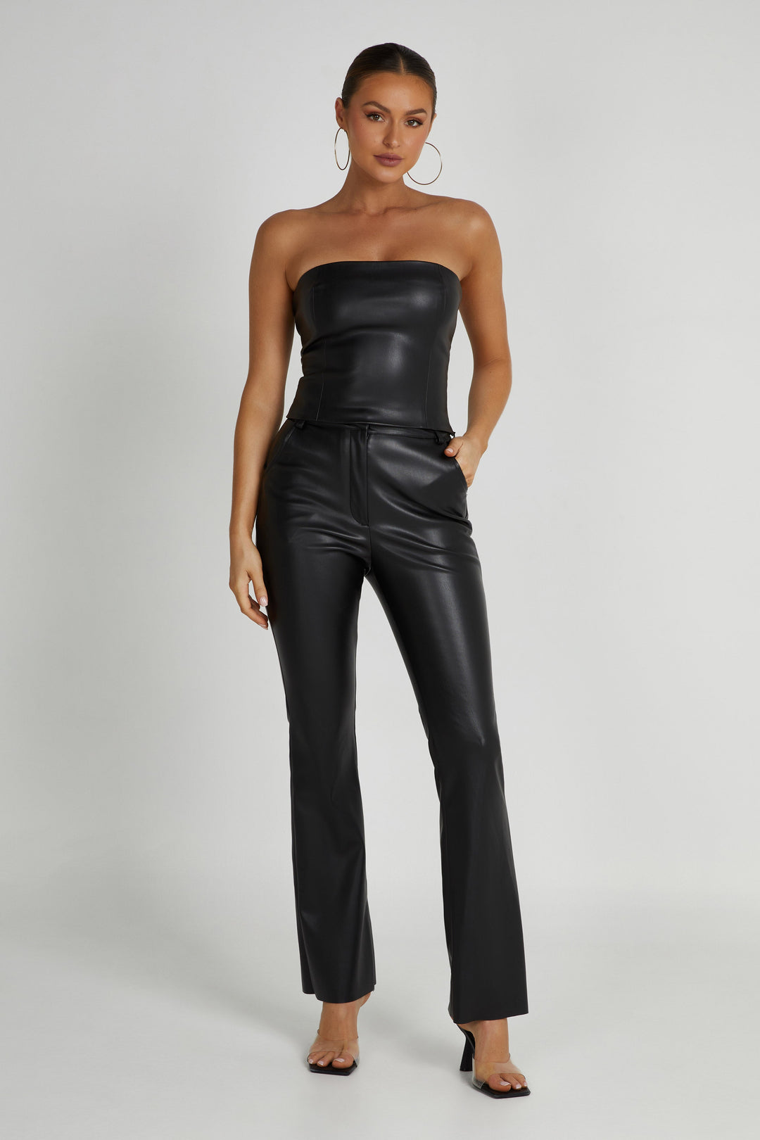 Tyra Straight Leg Faux Leather Pants - Black - MESHKI