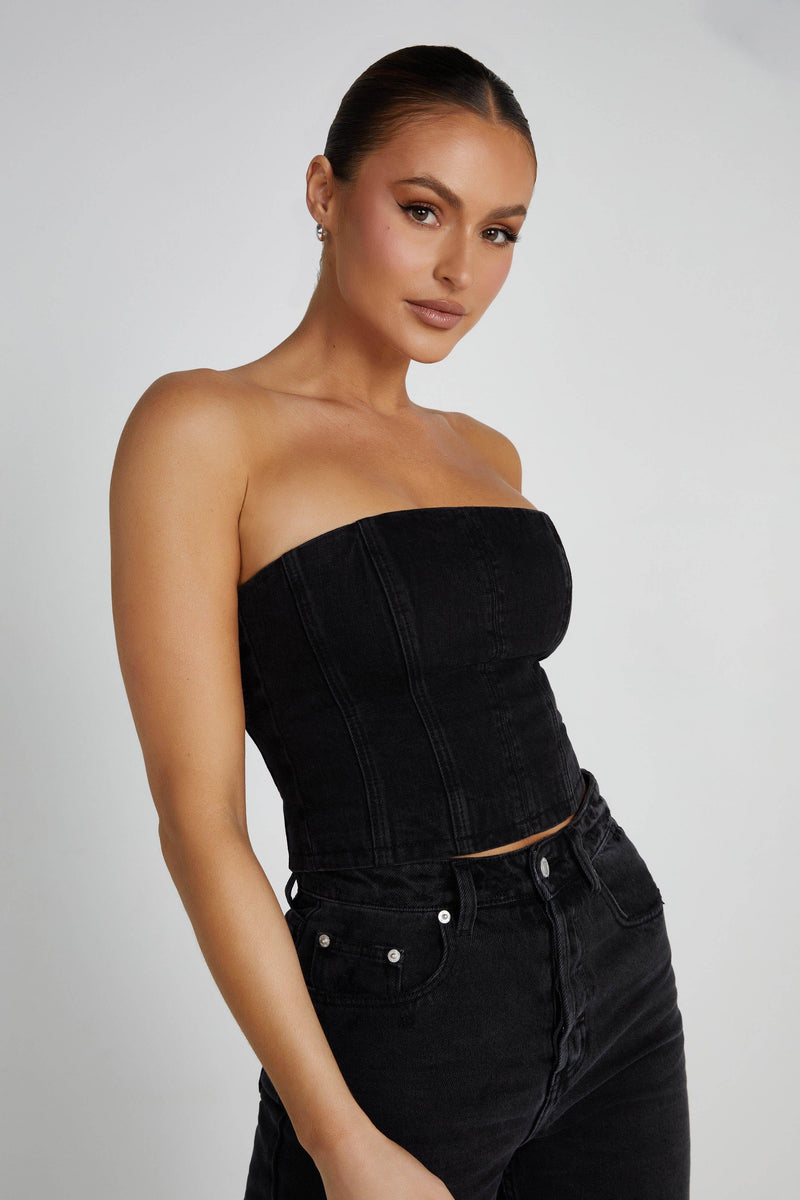 Jordana Denim Tube Top - Washed Black - MESHKI