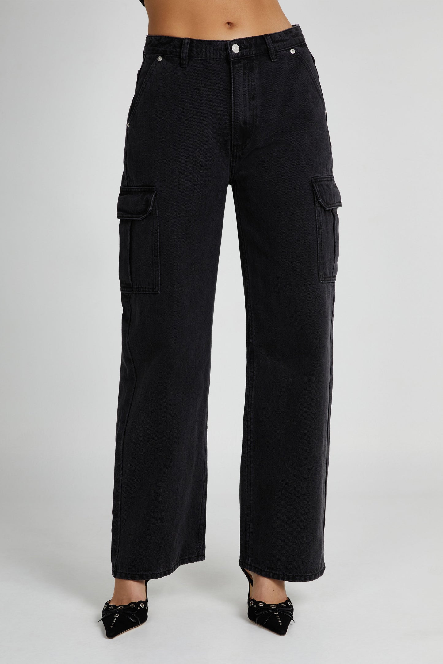 Jagger Mid Rise Oversized Denim Jean - Washed Black