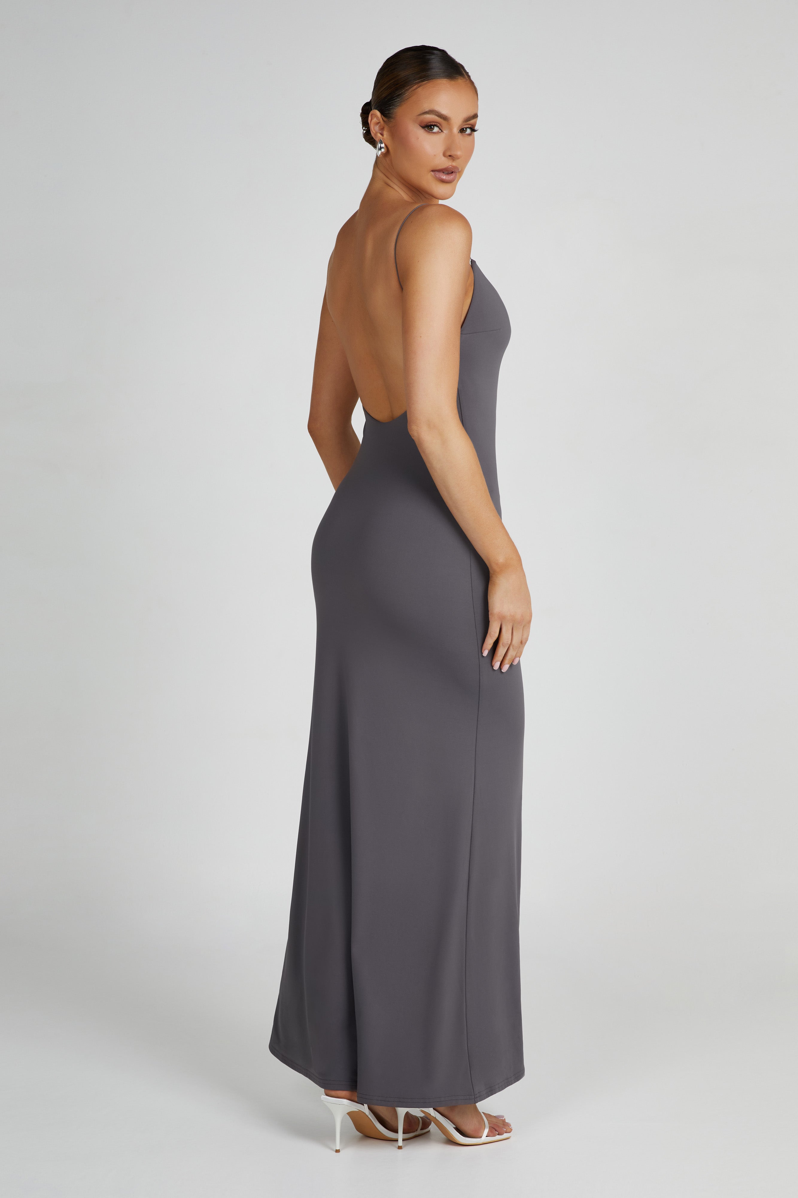 Nikkita Recycled Nylon Strappy Maxi Dress Charcoal