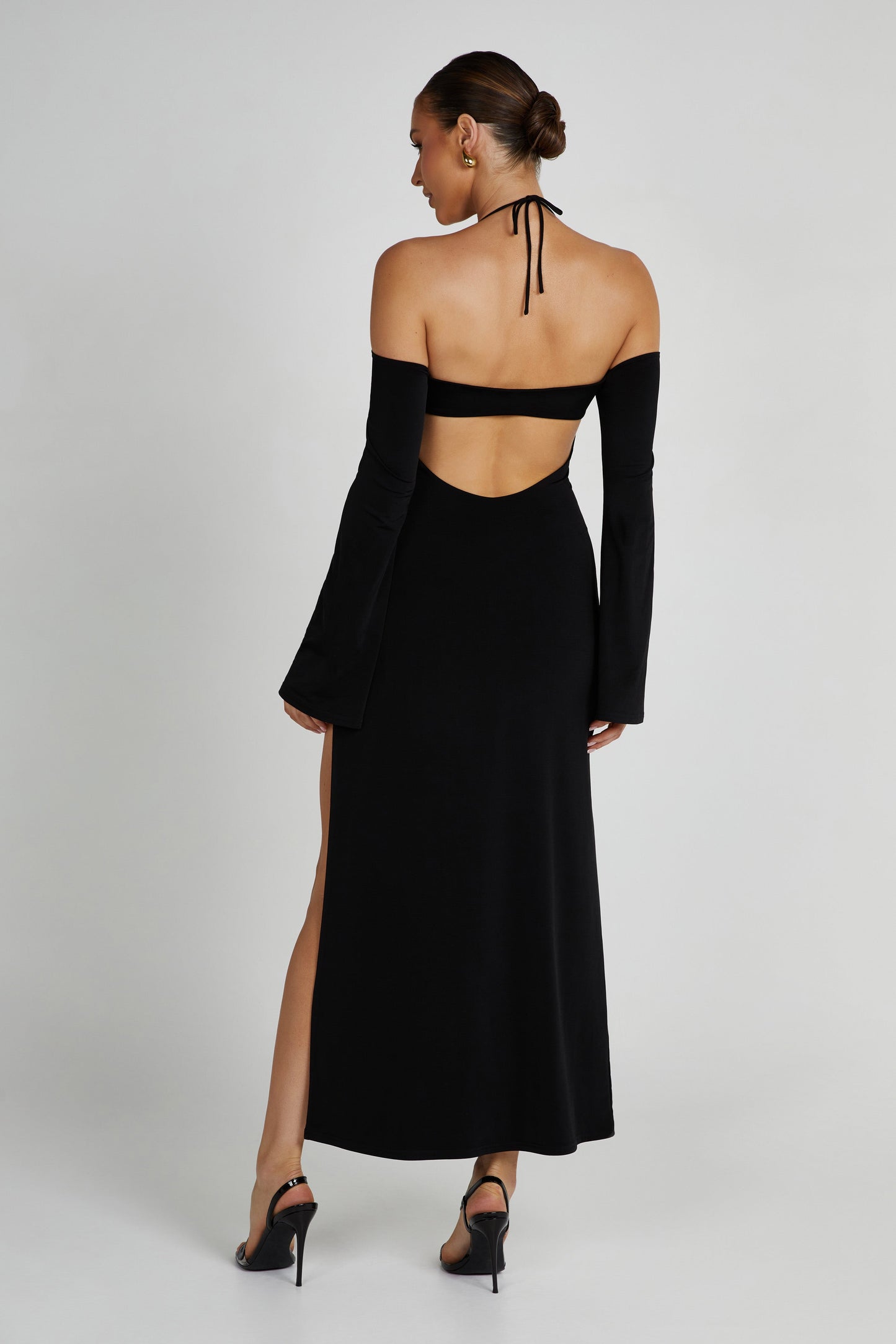 Tia Slinky Off Shoulder Maxi Dress - Black