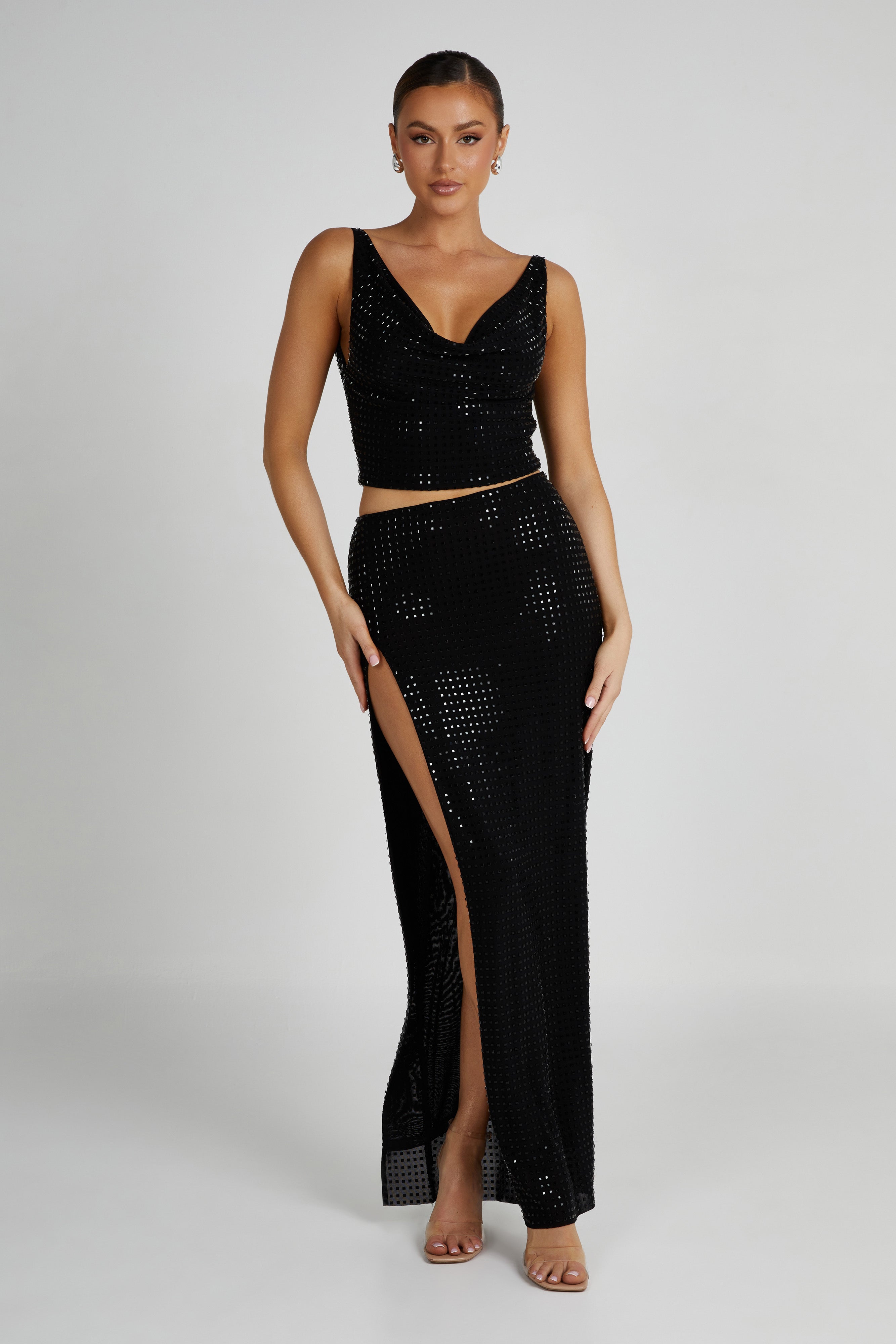Ellery Square Diamante Maxi Skirt Black XXS
