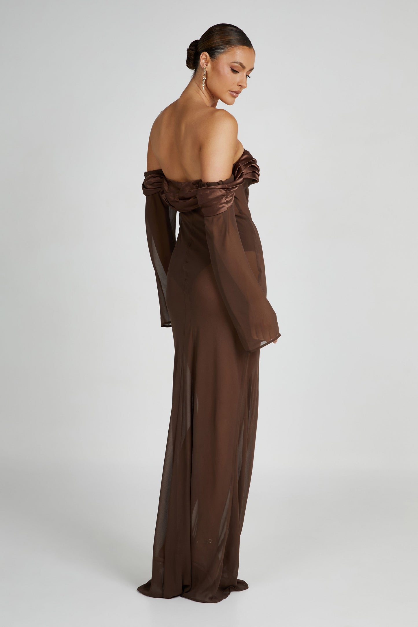 Ivanna Off Shoulder Chiffon Maxi Dress - Mocha