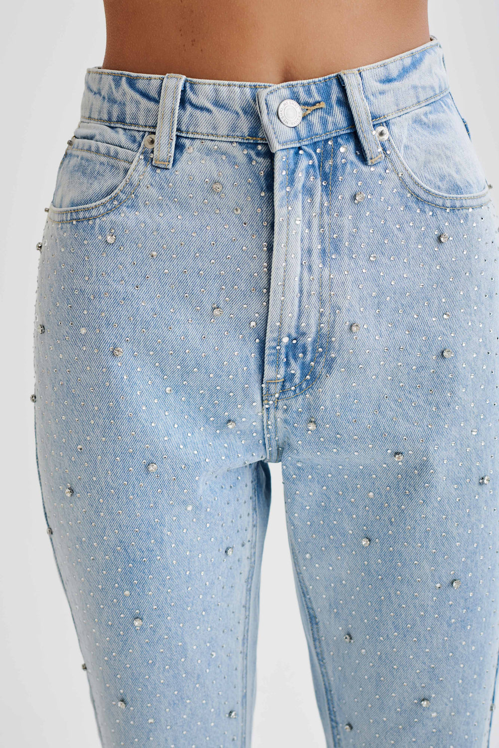 Lauren Embellished Straight Leg Jeans - Light Blue