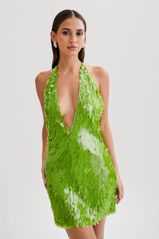 Collective Dress - Primrose  Sequin Halter Mini Dress - Parakeet Green featured image