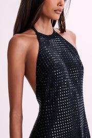 Dorothy Square Diamante Halter Mini Dress - Black