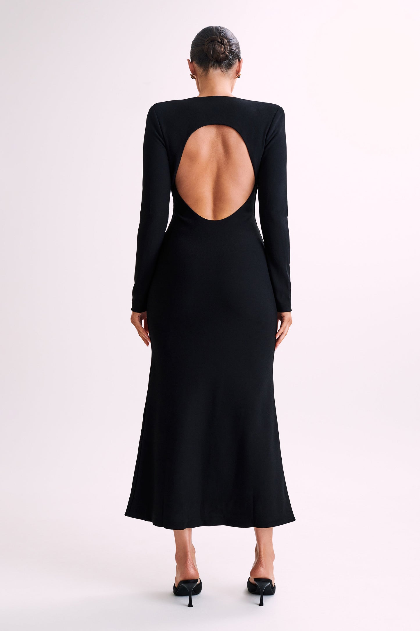 Michaela Long Sleeve Maxi Dress With Shoulder Pads - Black