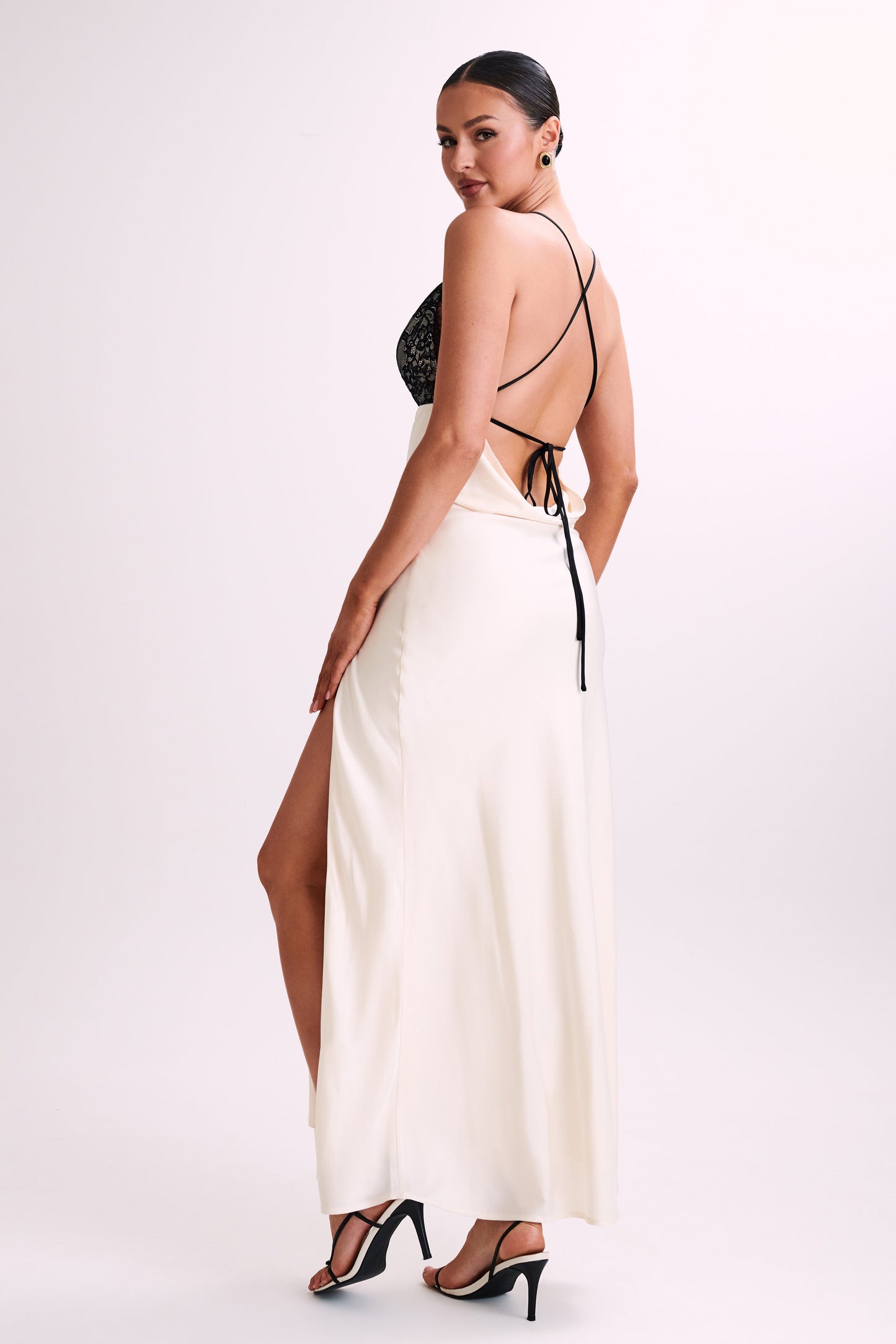 Gina Satin Slip Maxi Dress With Lace - Ivory