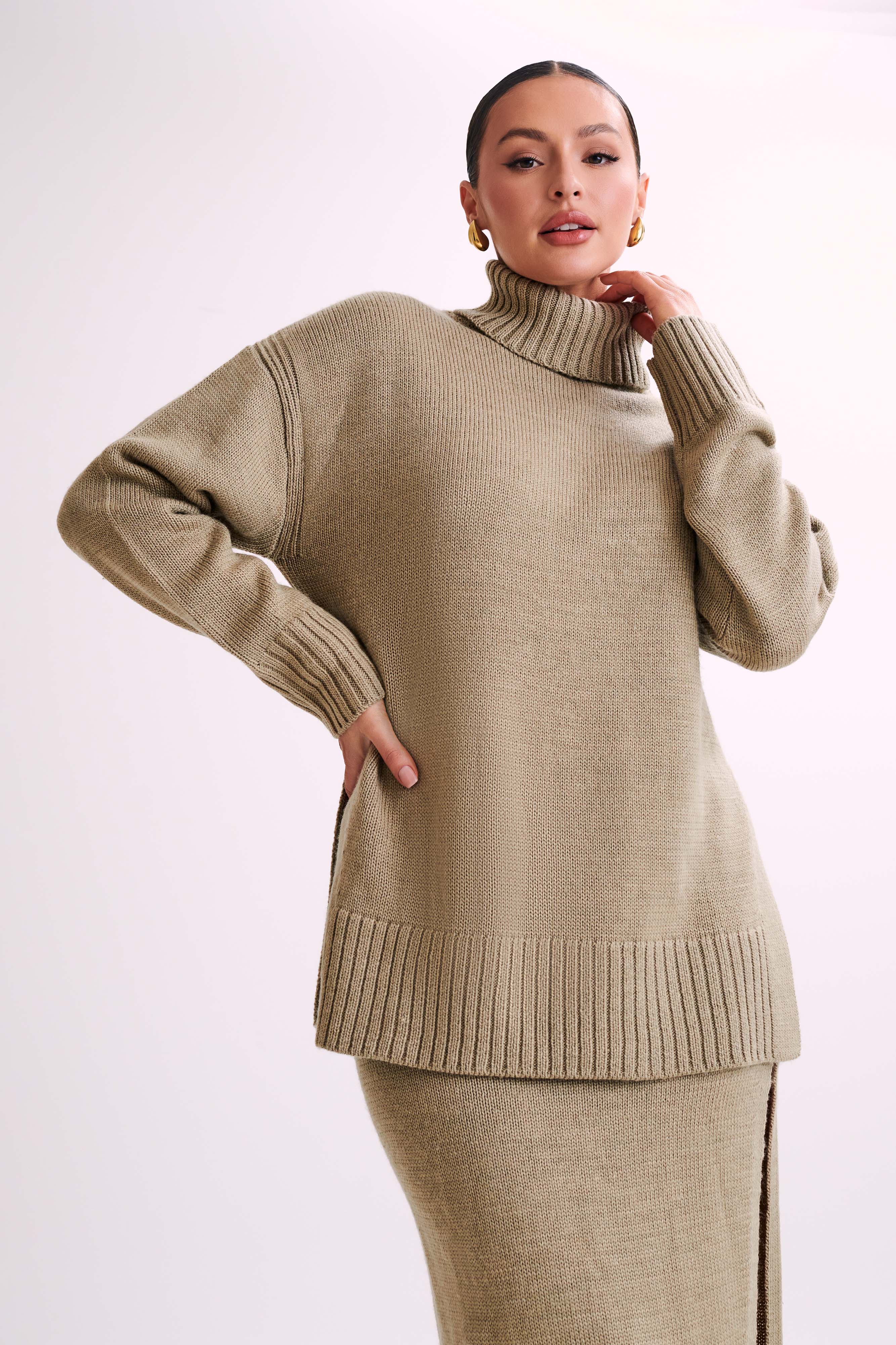 Womens taupe sweater top