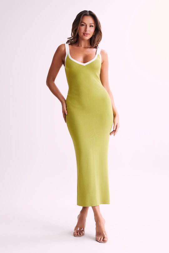 Debbi  Contrast Knit Midi Dress - Seafoam Green