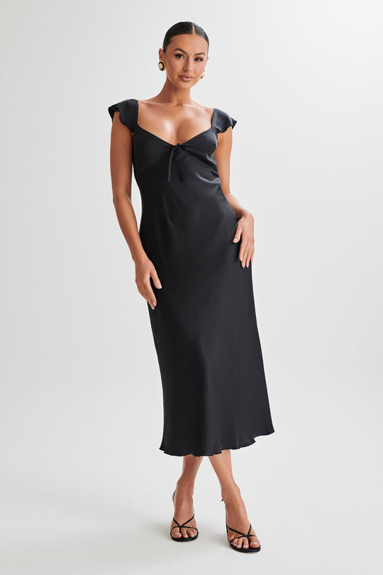 Collective Dress - Chantal  Short Sleeve Satin Midi Dress - Black featured image