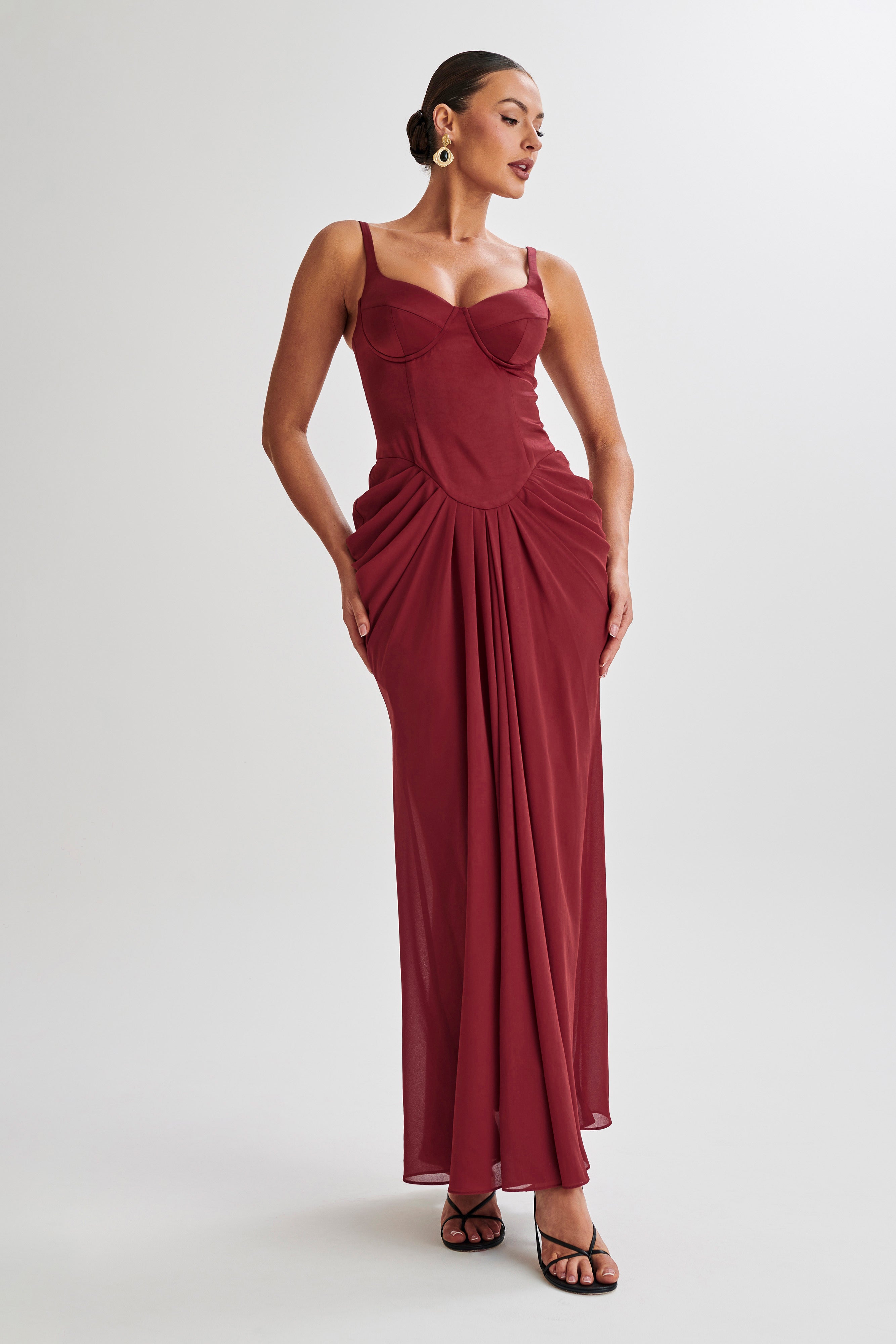 Leila Satin Corset Maxi Dress Wine