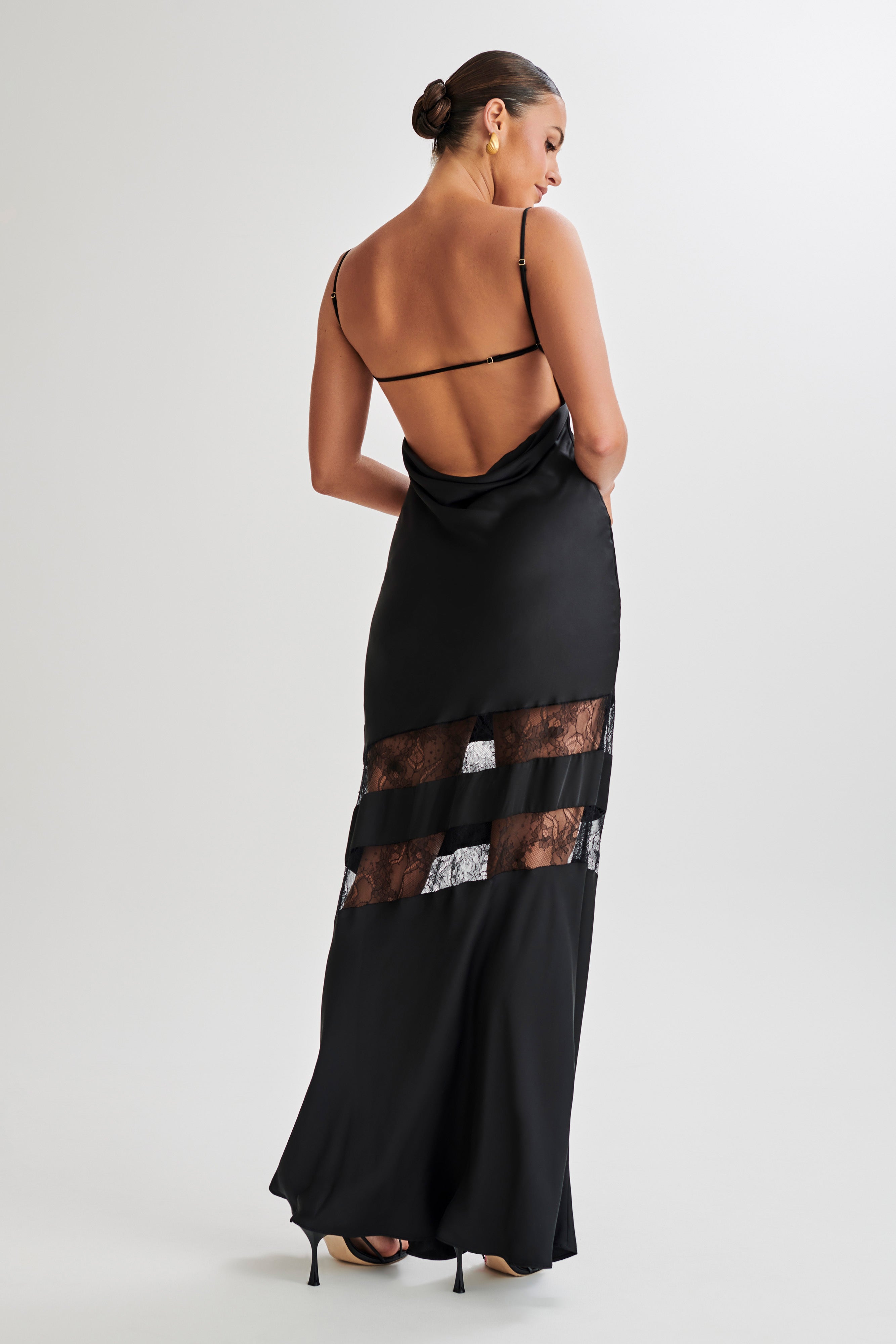 Myrna Satin Lace Maxi Dress Black