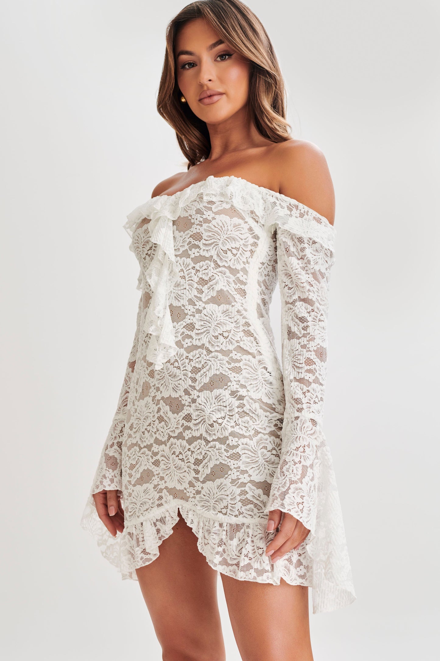 Lindsey Lace Plisse Mini Dress - Ivory