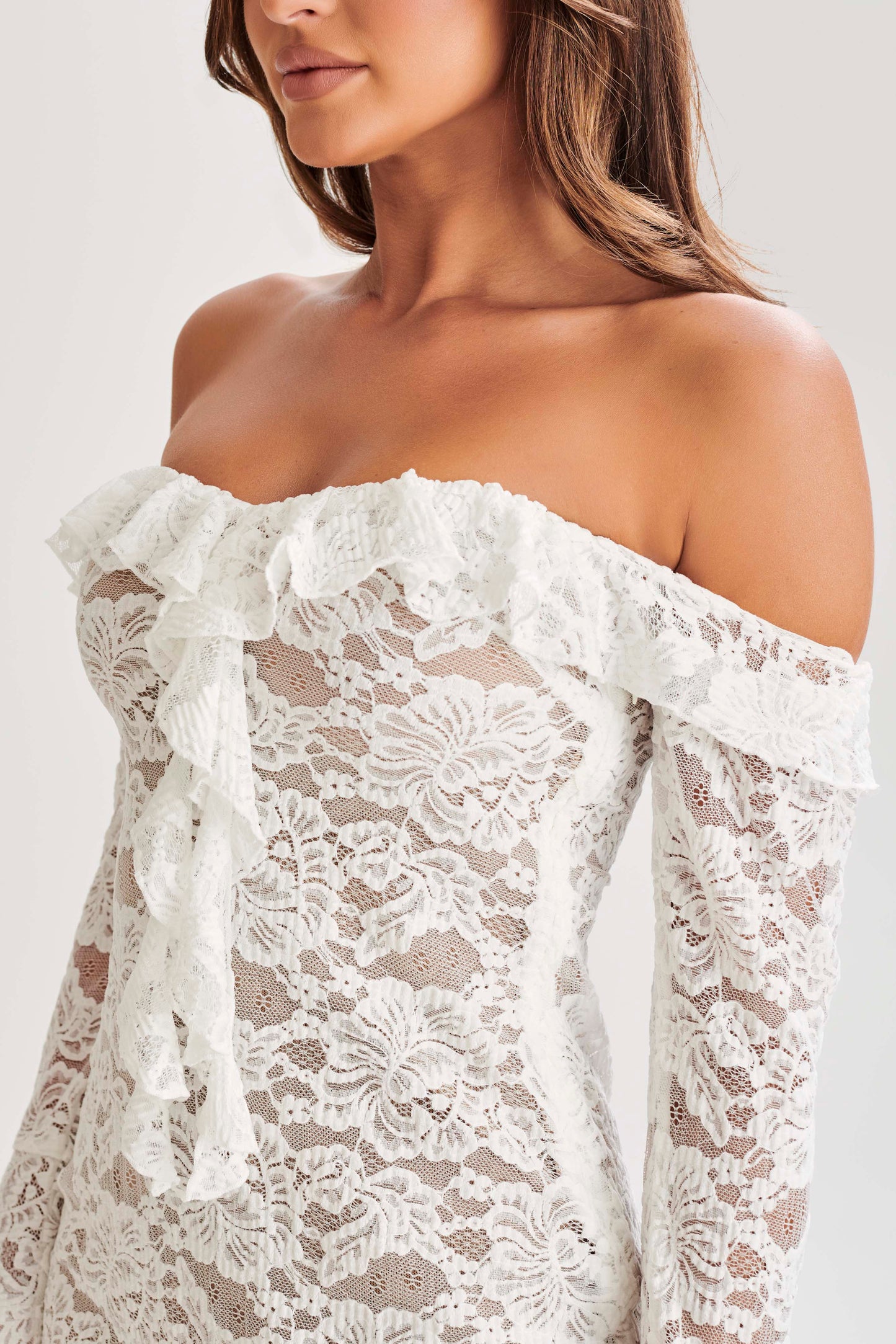 Lindsey Lace Plisse Mini Dress - Ivory