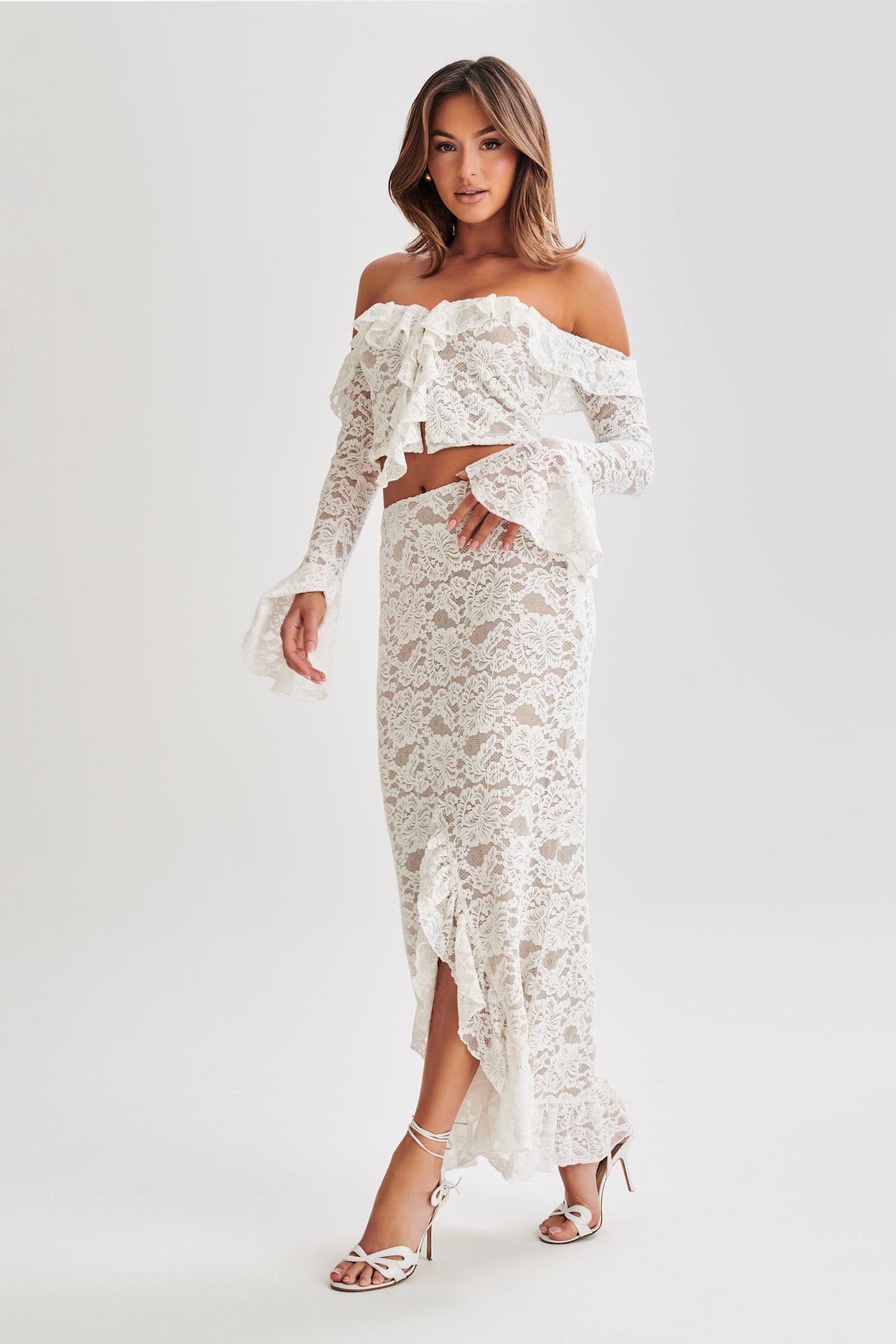 Artemis Lace Plisse Off Shoulder Top - Ivory