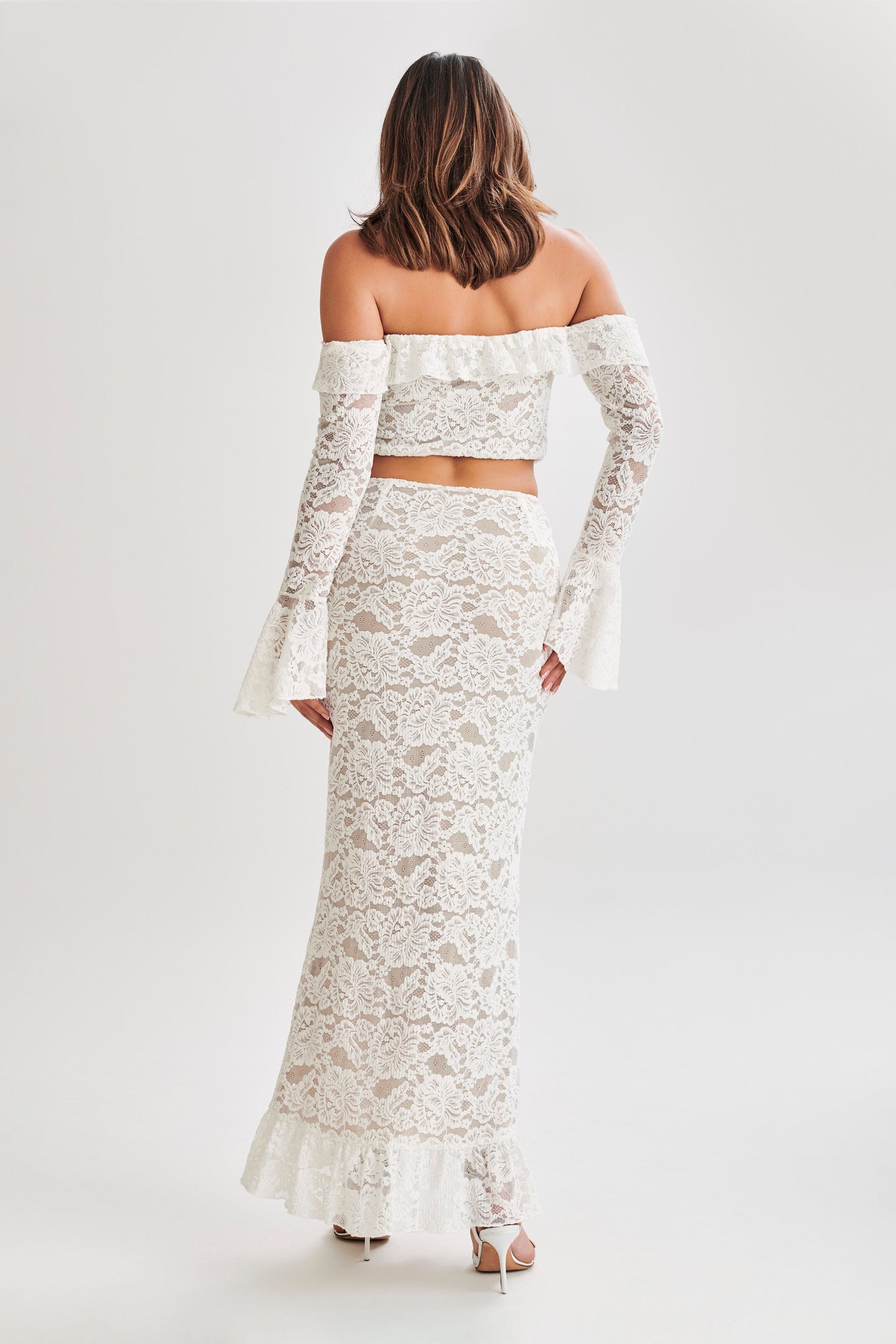 Artemis Lace Plisse Off Shoulder Top - Ivory