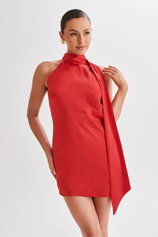 Collective Dress - Aubriella  Halter Mini Dress With Tie - Red featured image