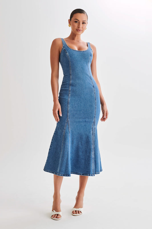 Milena Denim Midi Dress - 70's Blue