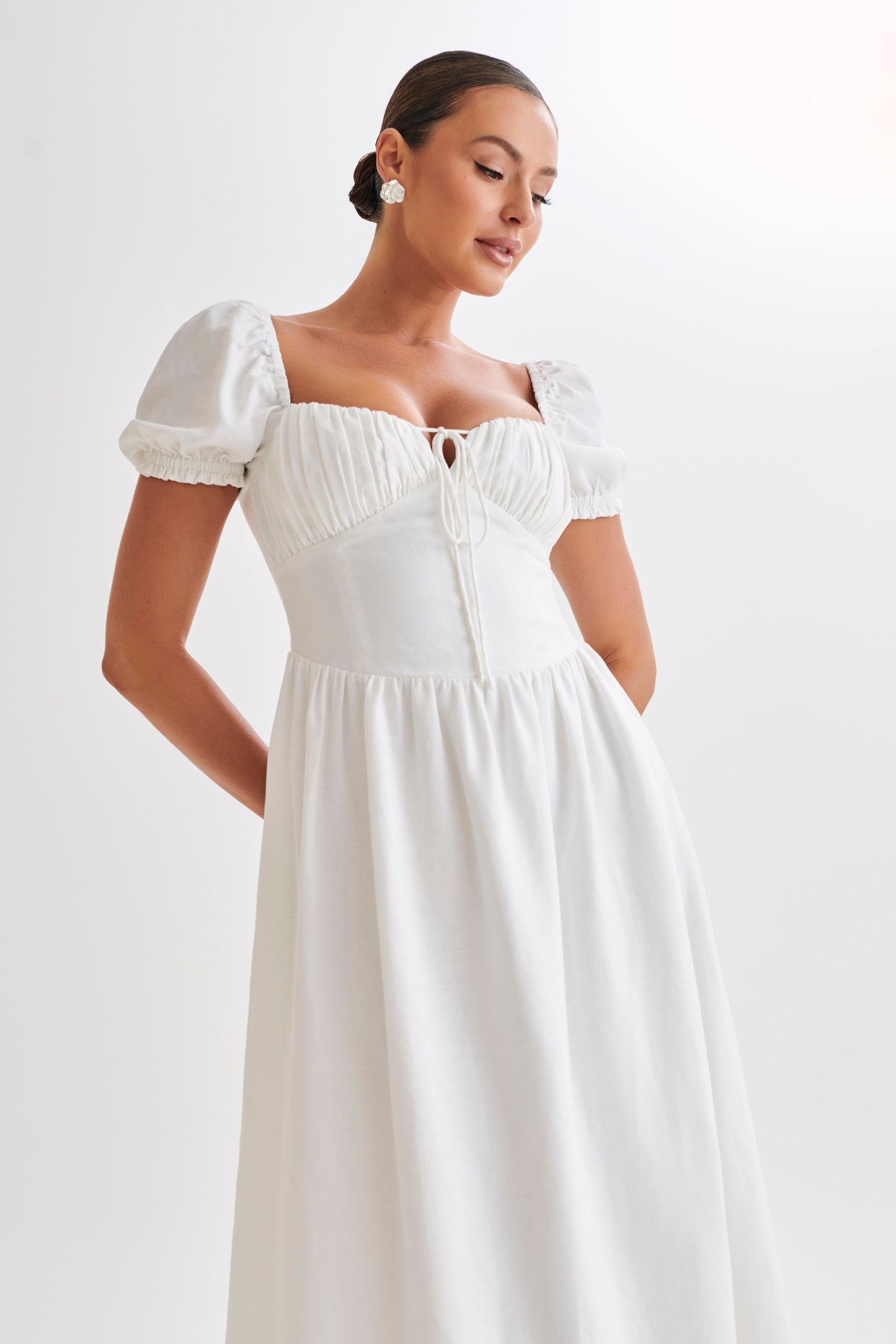 Rosalind Puff Sleeve Midi Dress - White