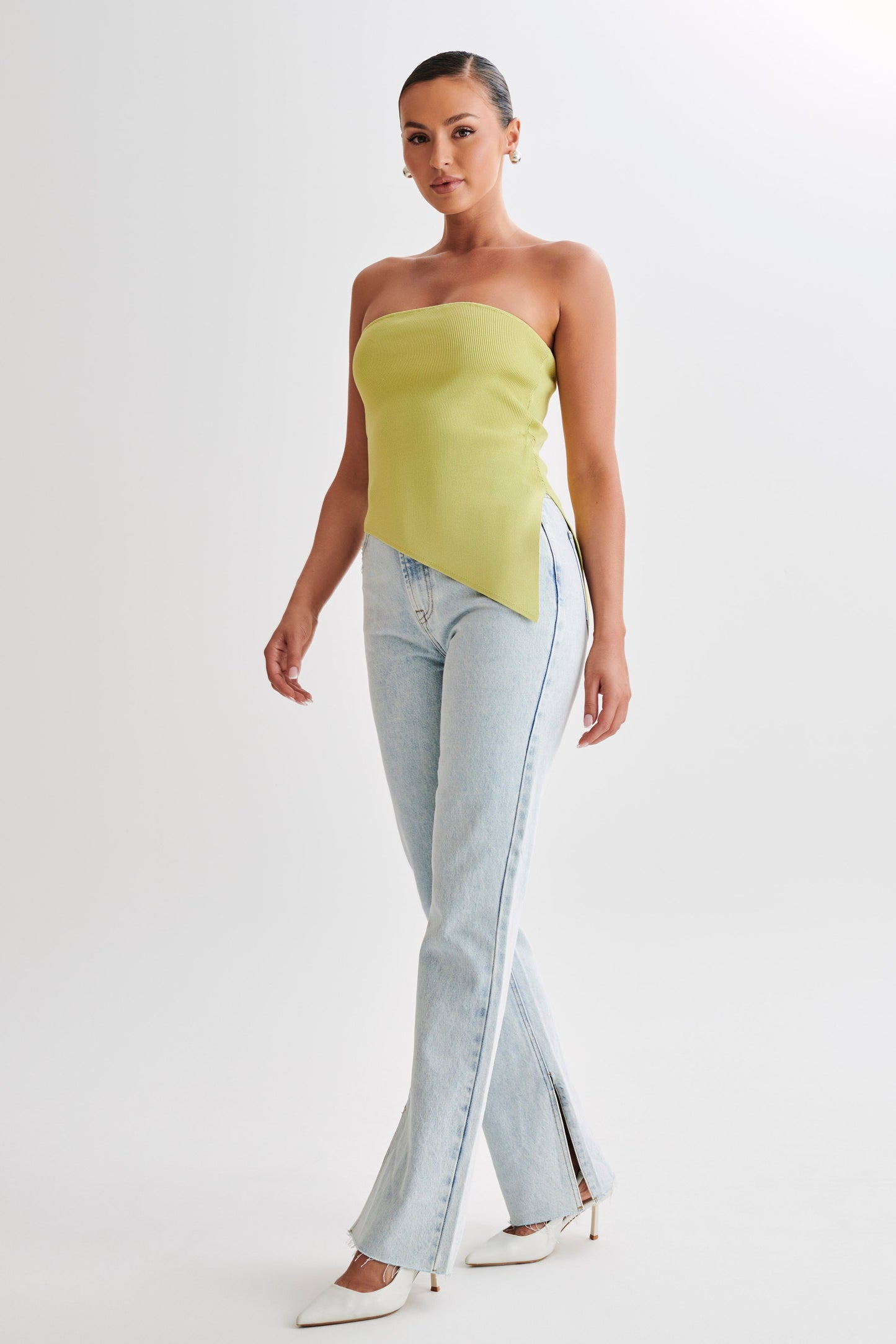 Sidney Asymmetrical Strapless Knit Top - Apple