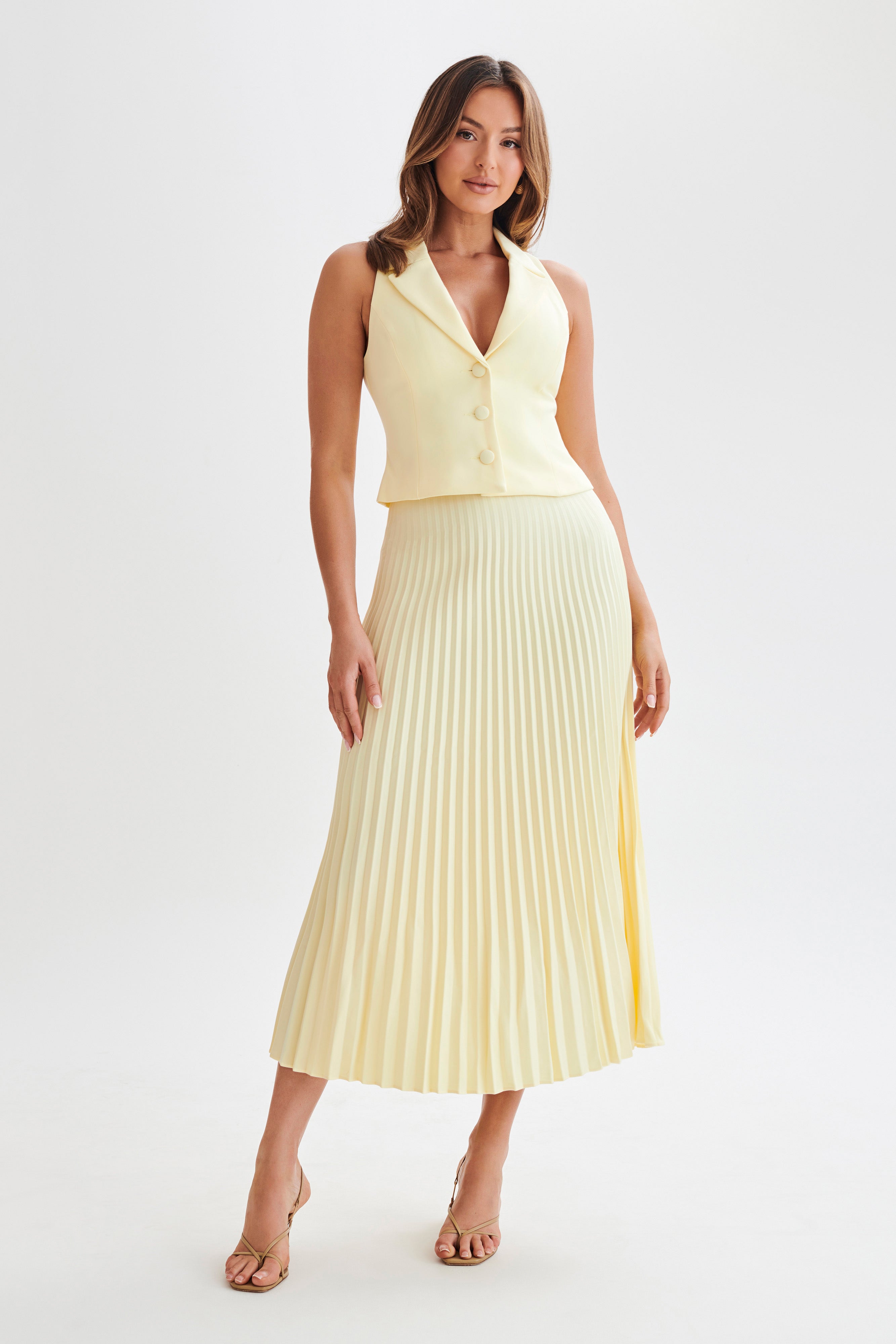 Twyla Pleated Suiting Maxi Skirt - Lemon | MESHKI