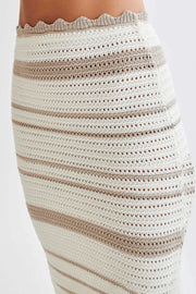 Jadia Contrast Crochet Fishtail Maxi Skirt - Taupe/White