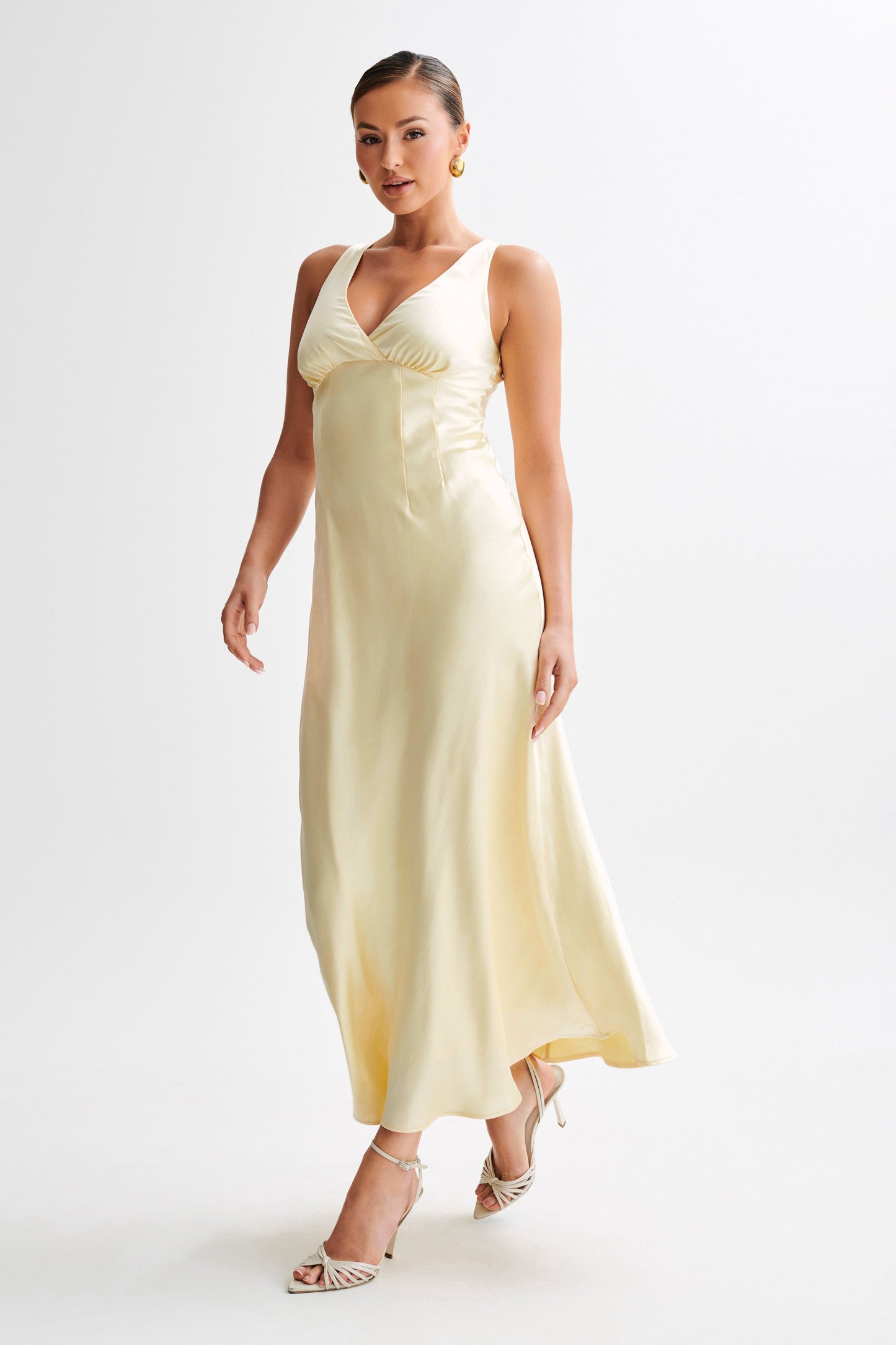 Meghan Satin Maxi Dress - Lemon Sorbet