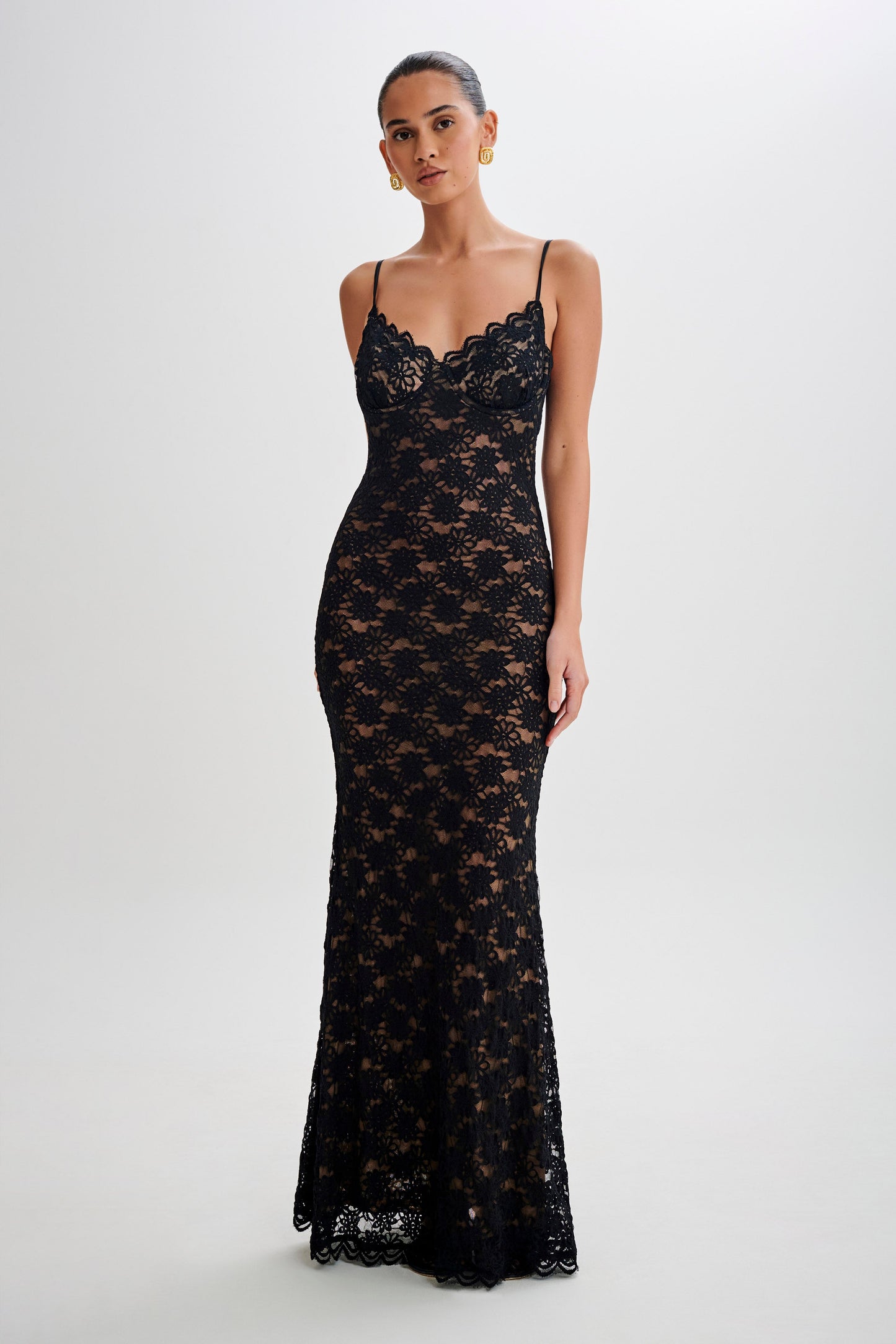 Joelle Lace Cupped Maxi Dress - Black