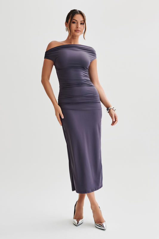 Alayna Recycled Nylon Midi Dress - Charcoal