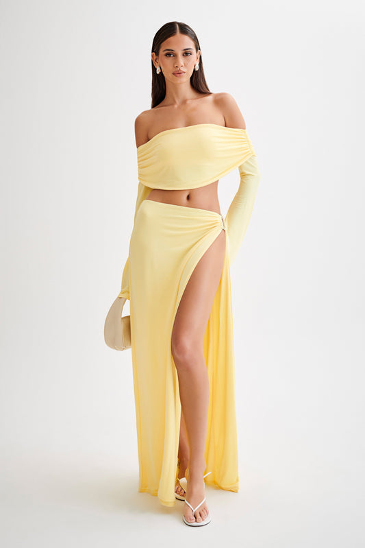 Camryn Slinky Off Shoulder Crop Top - Yellow