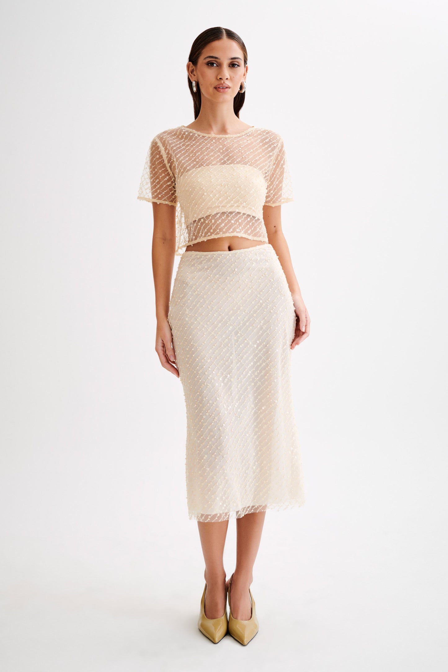 Brynne Sequin Midi Skirt - Buttercream