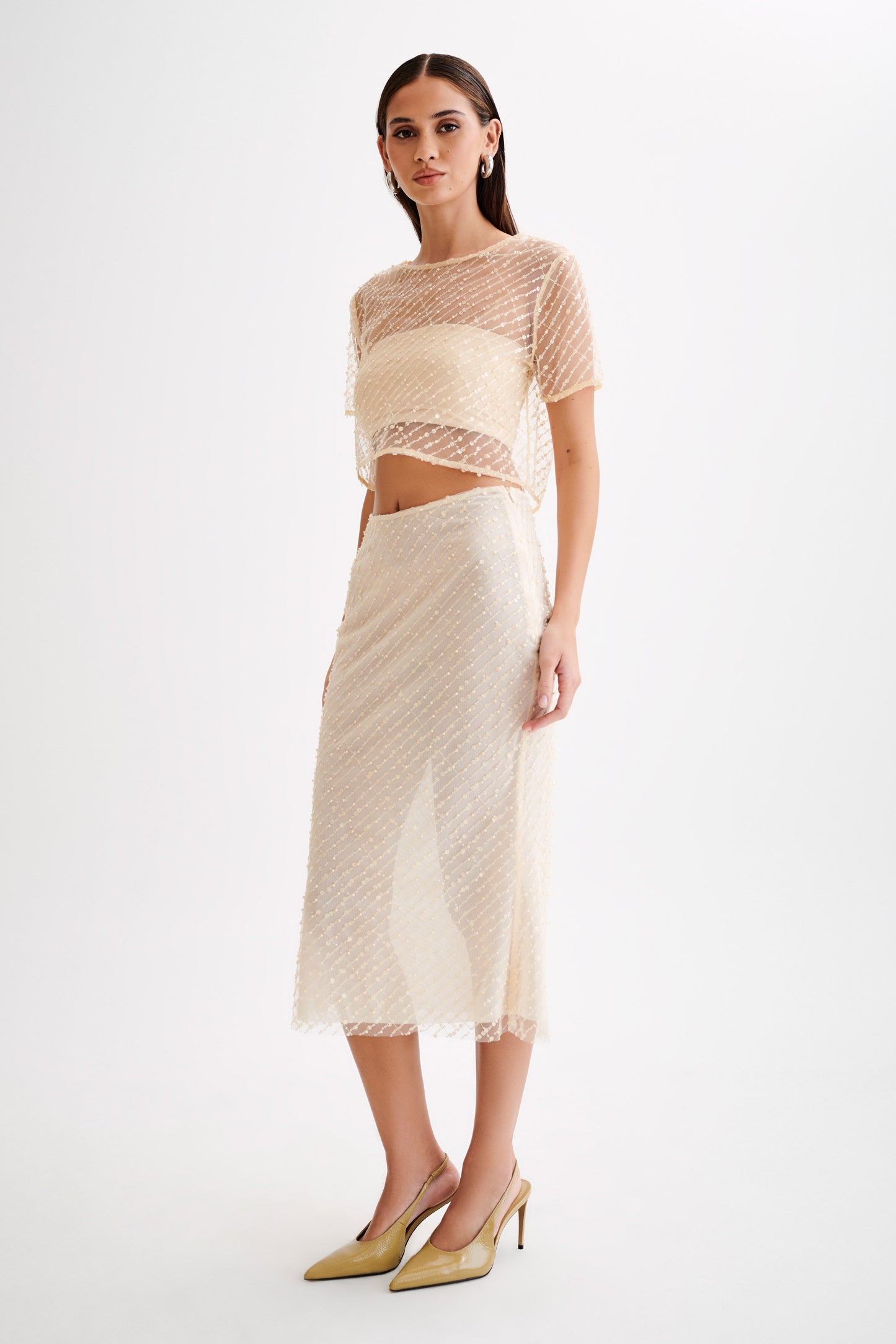 Brynne Sequin Midi Skirt - Buttercream