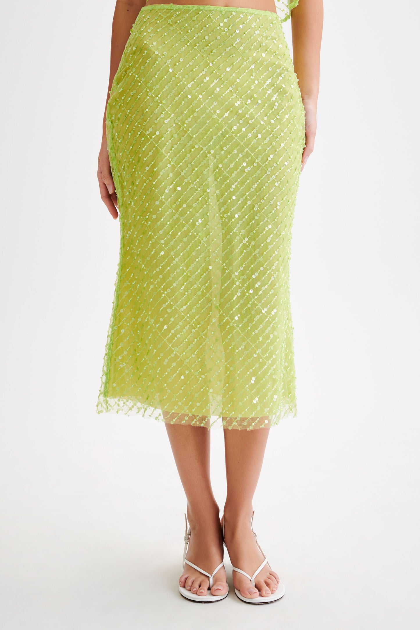 Brynne Sequin Midi Skirt - Parakeet Green