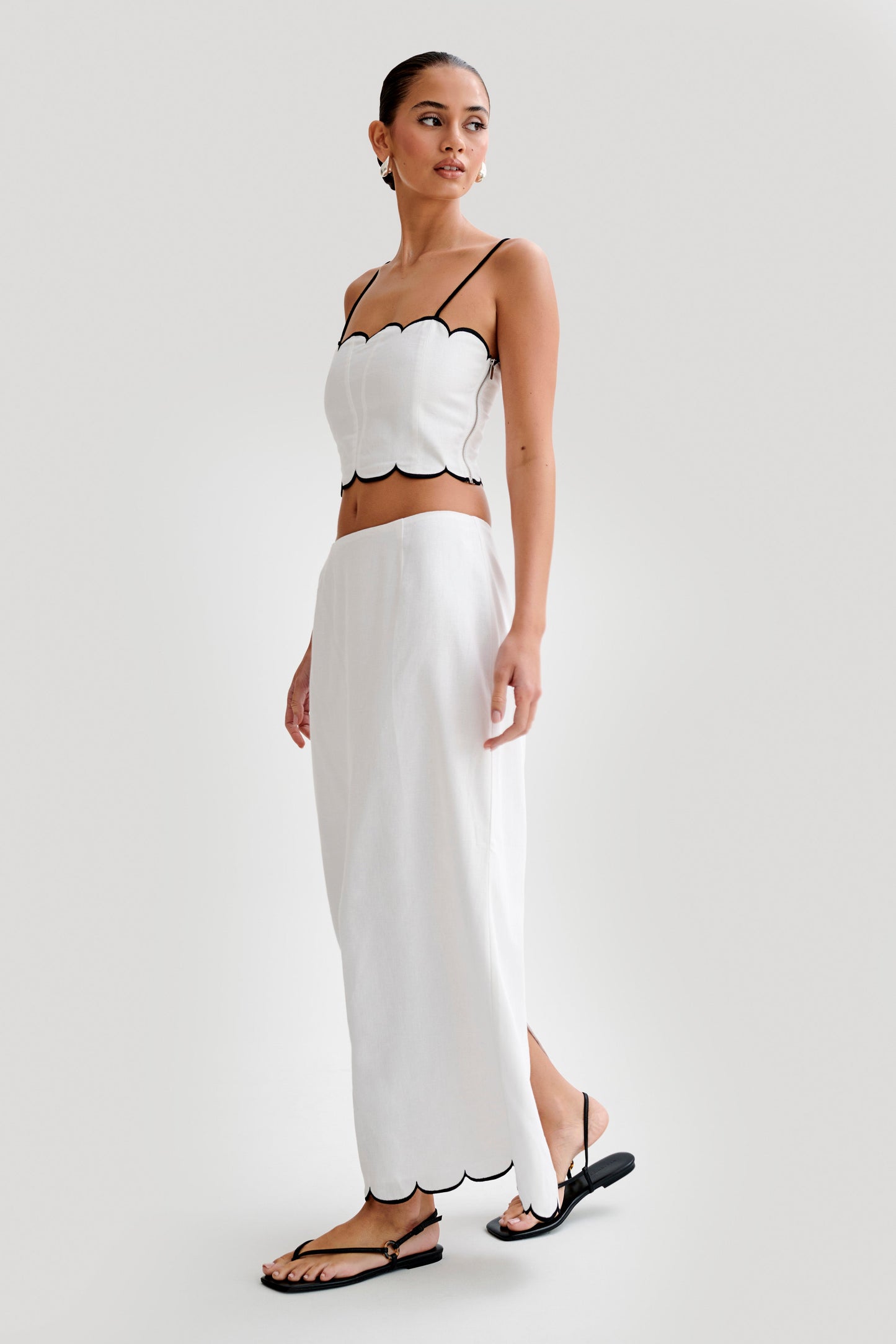 Alessio Scalloped Midi Skirt - Ivory