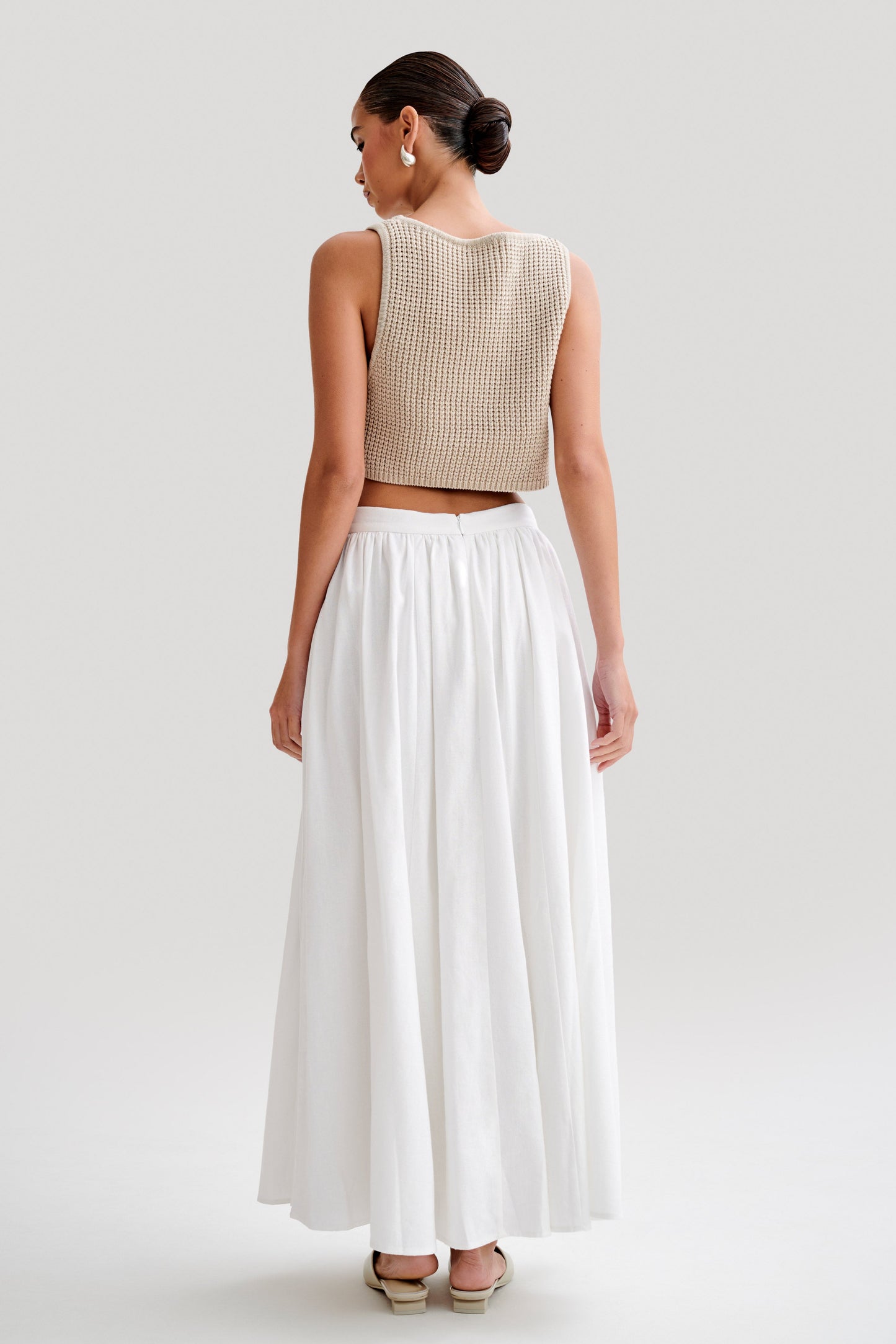 Clarence Linen A-Line Maxi Skirt - White