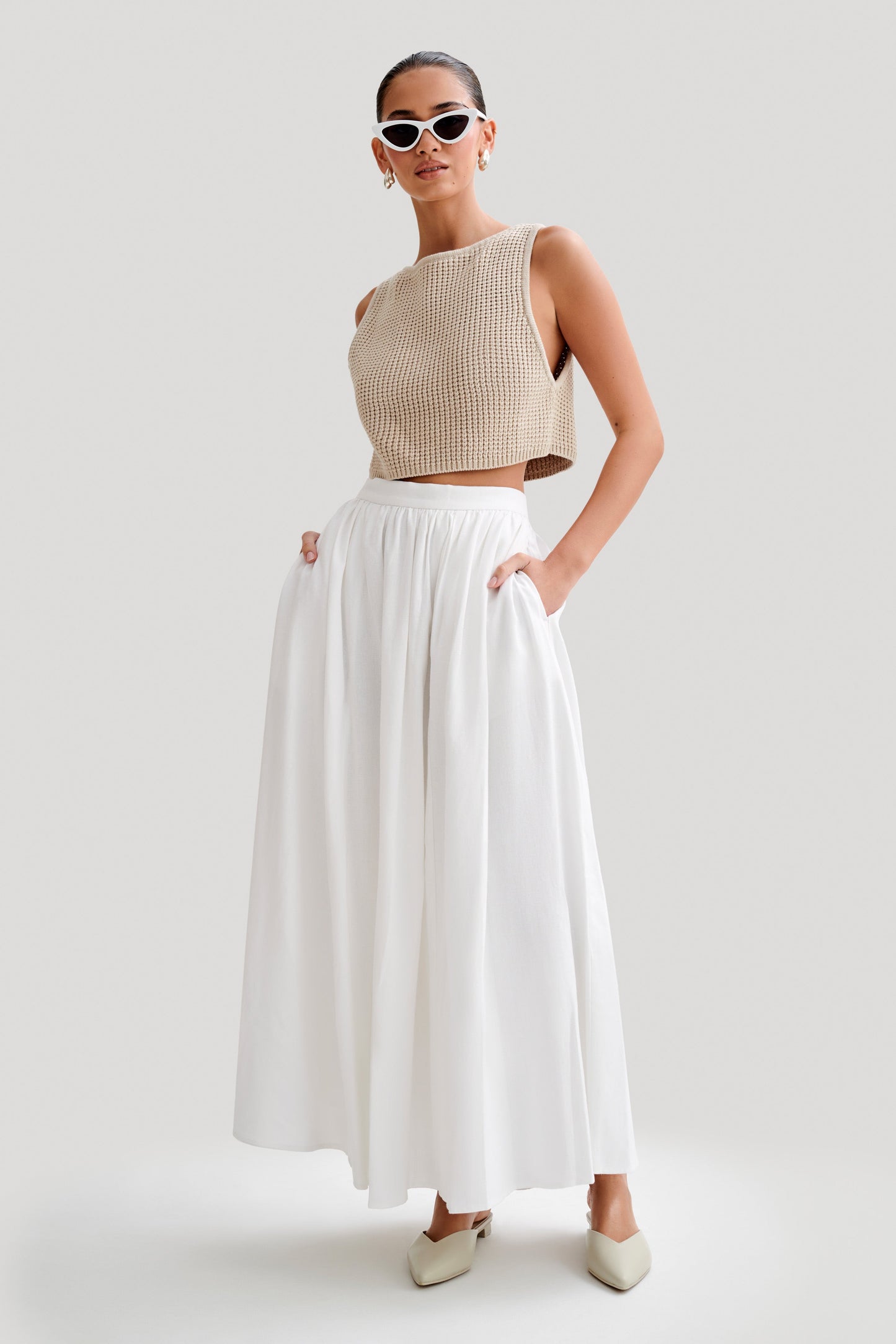 Clarence Linen A-Line Maxi Skirt - White