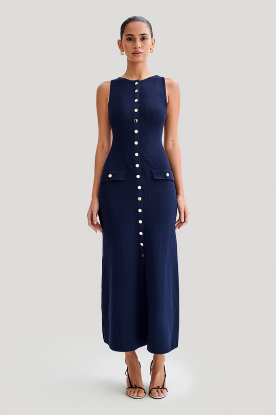 Collective Dress - Sawyer  Sleeveless Buttoned Maxi Dress - Navy featured image