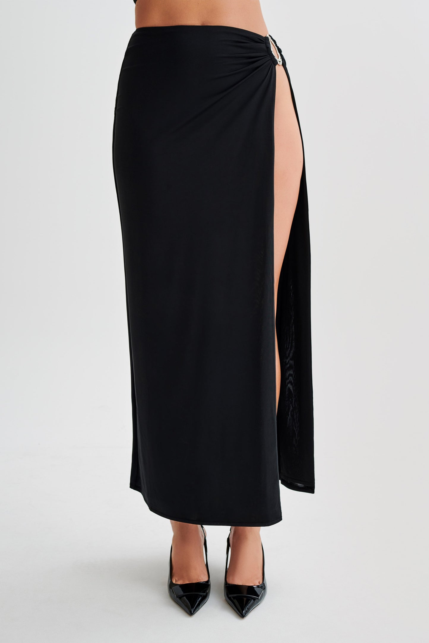 Suri Slinky Maxi Skirt With Silver Hardware - Black