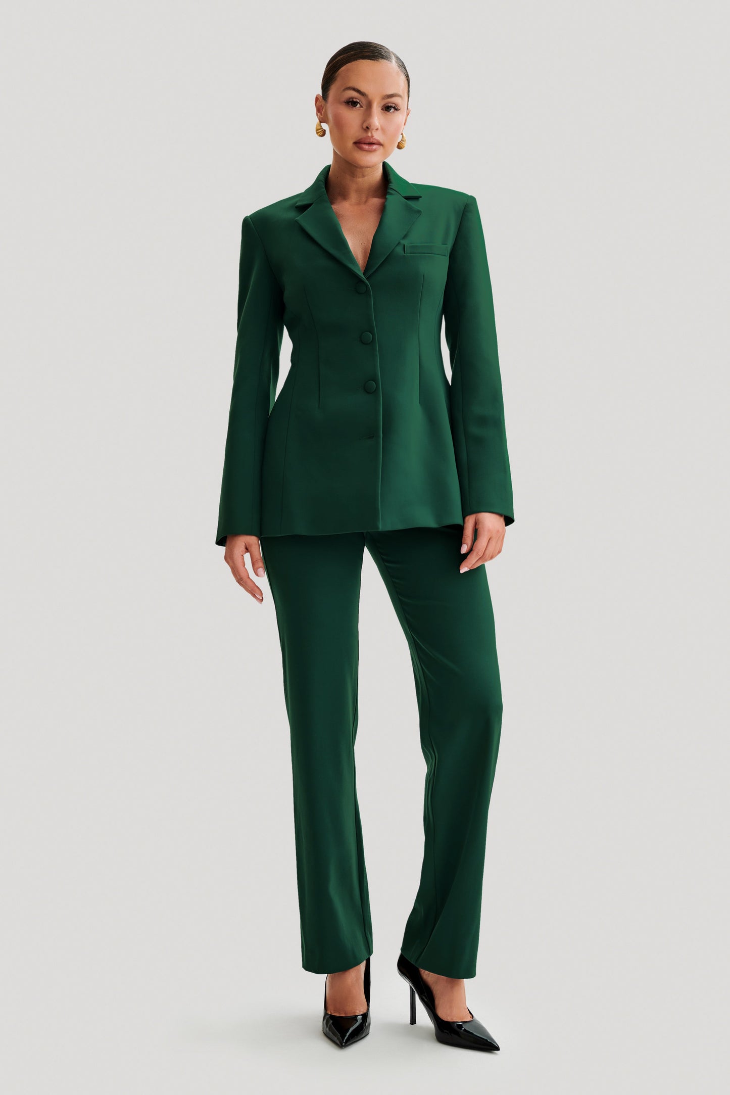 Greer Hourglass Suiting Blazer - Forest Green