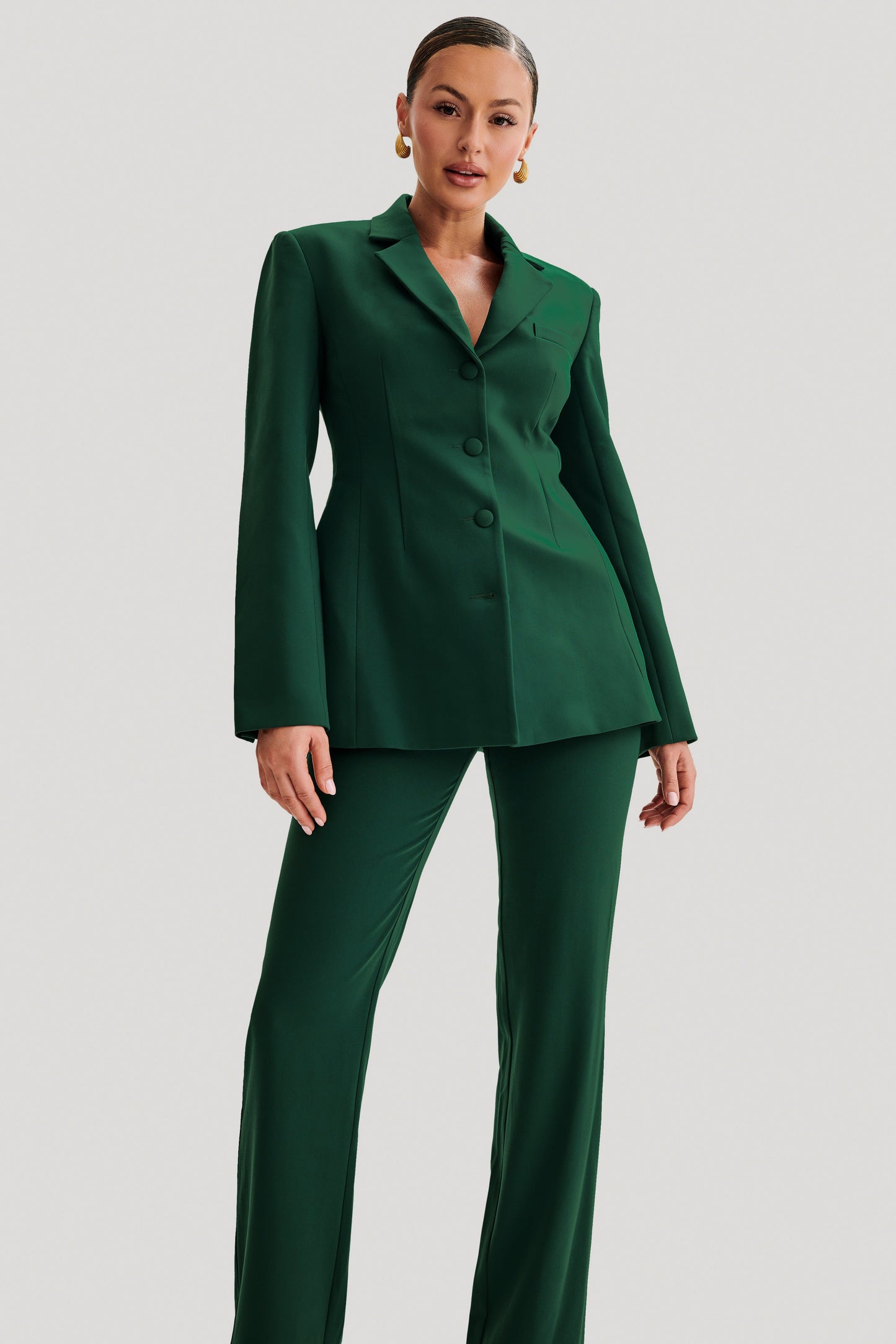 Greer Hourglass Suiting Blazer - Forest Green