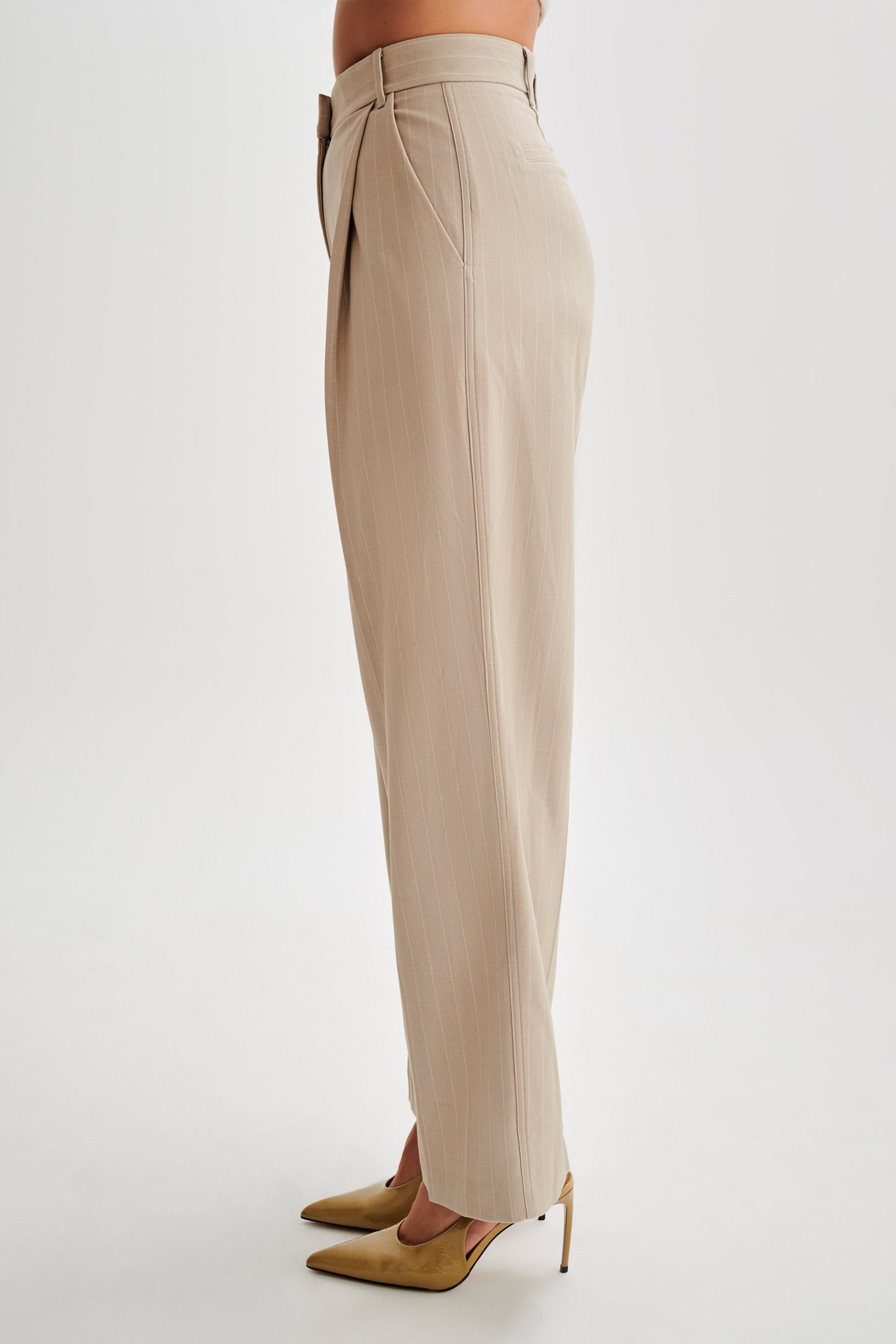 Amelie Suiting Straight Leg Pants - Taupe Pinstripe