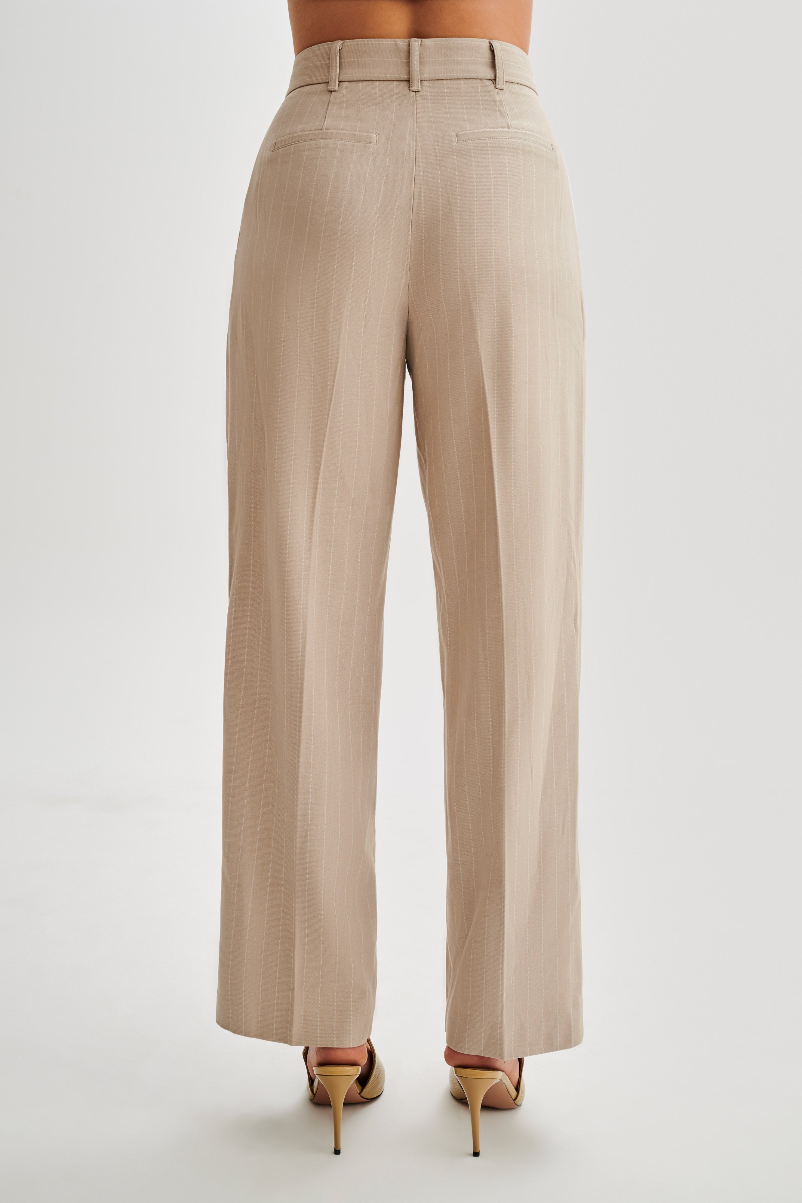 Amelie Suiting Straight Leg Pants Taupe Pinstripe MESHKI