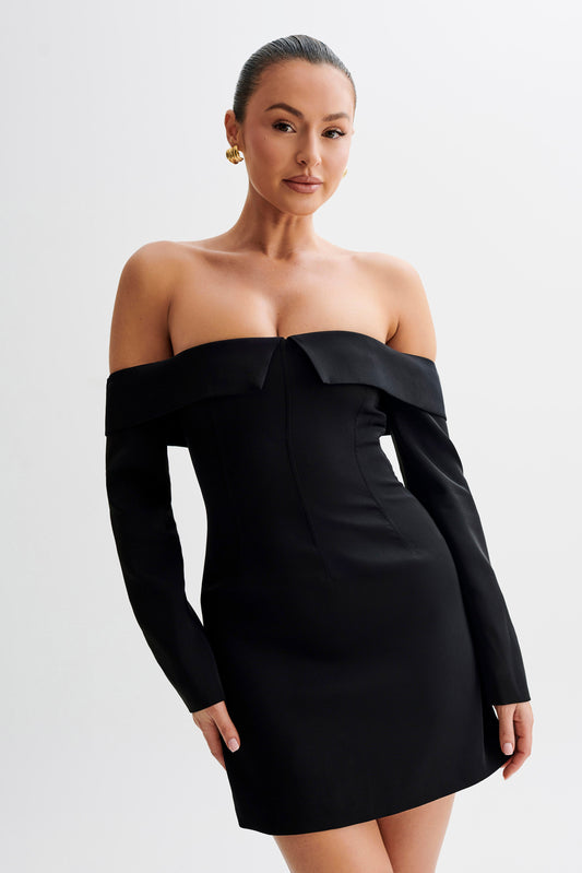 Hugo Suiting Off Shoulder Mini Dress - Black